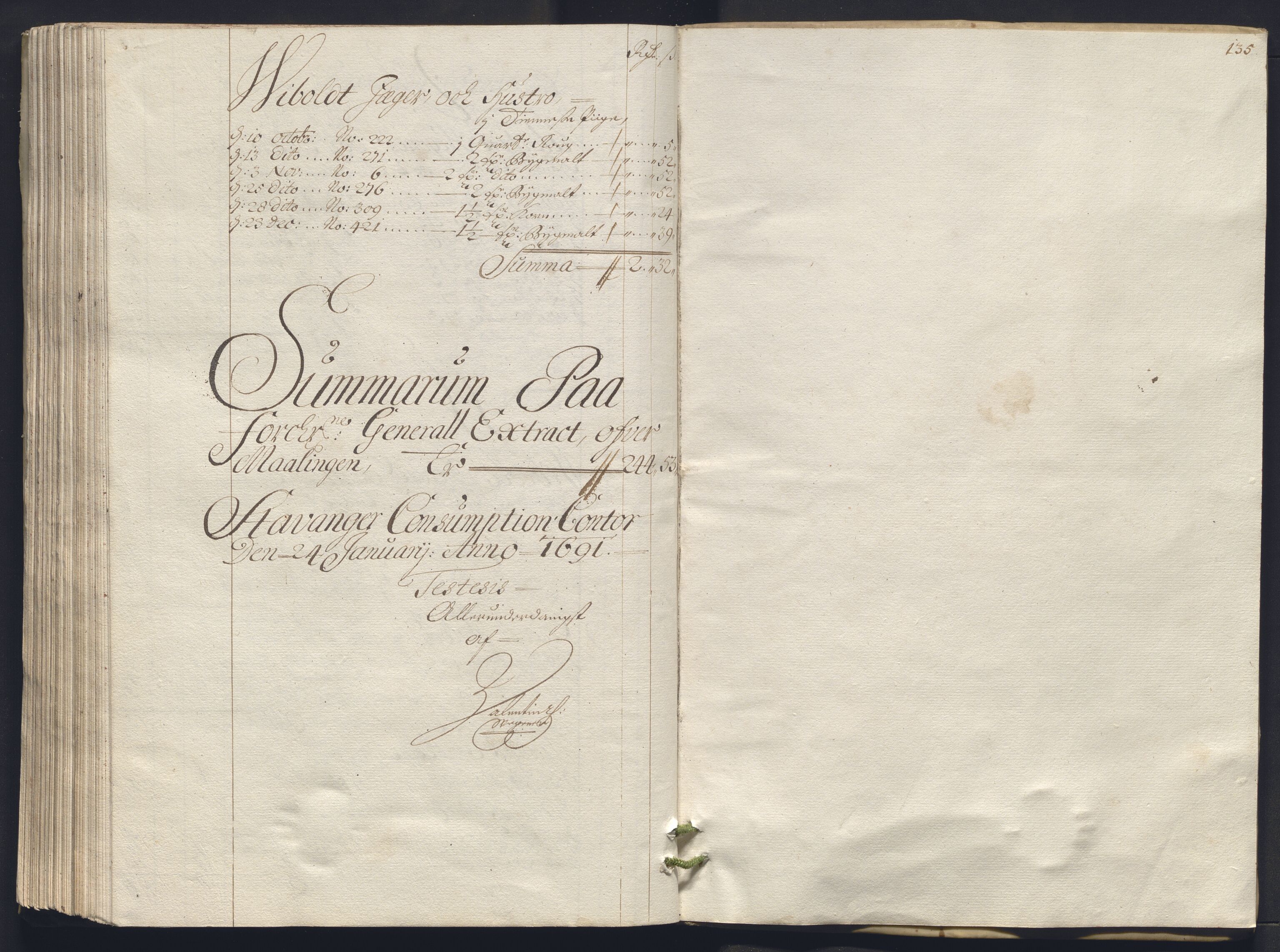 Rentekammeret inntil 1814, Reviderte regnskaper, Byregnskaper, AV/RA-EA-4066/R/Ro/L0333: [O25] Konsumpsjonsregnskap, 1690-1704, p. 291