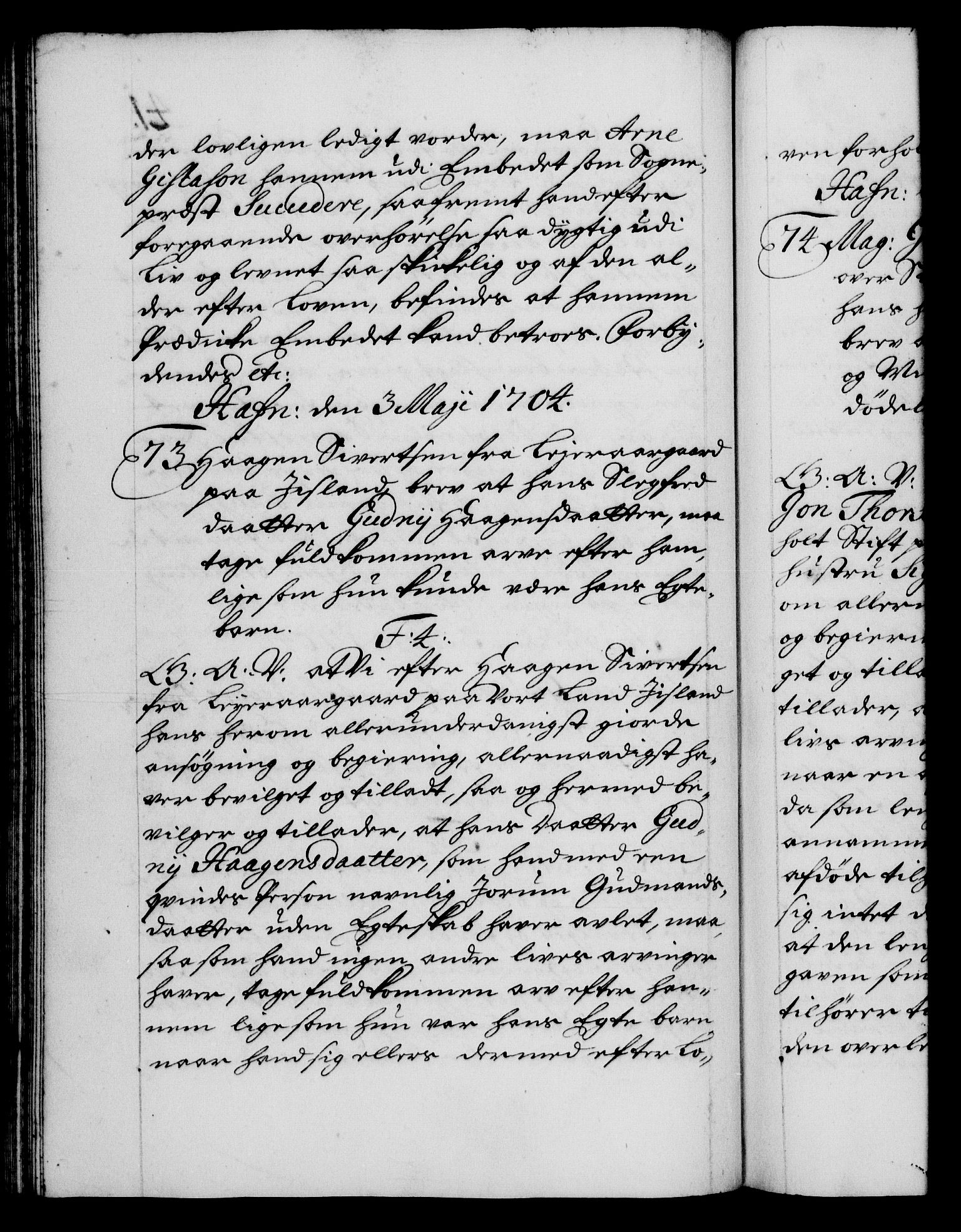 Danske Kanselli 1572-1799, AV/RA-EA-3023/F/Fc/Fca/Fcaa/L0019: Norske registre, 1704-1707, p. 41b