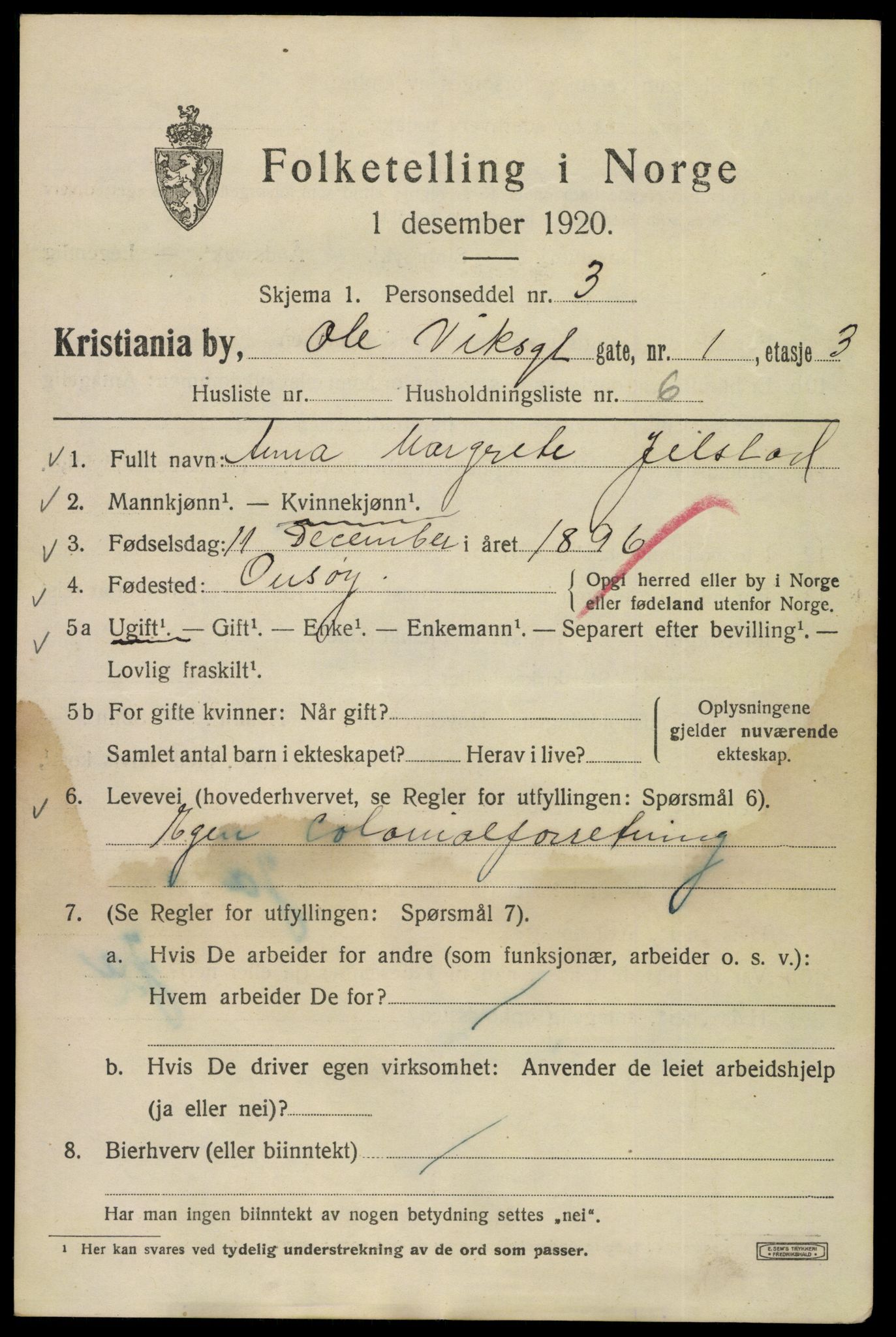 SAO, 1920 census for Kristiania, 1920, p. 432965