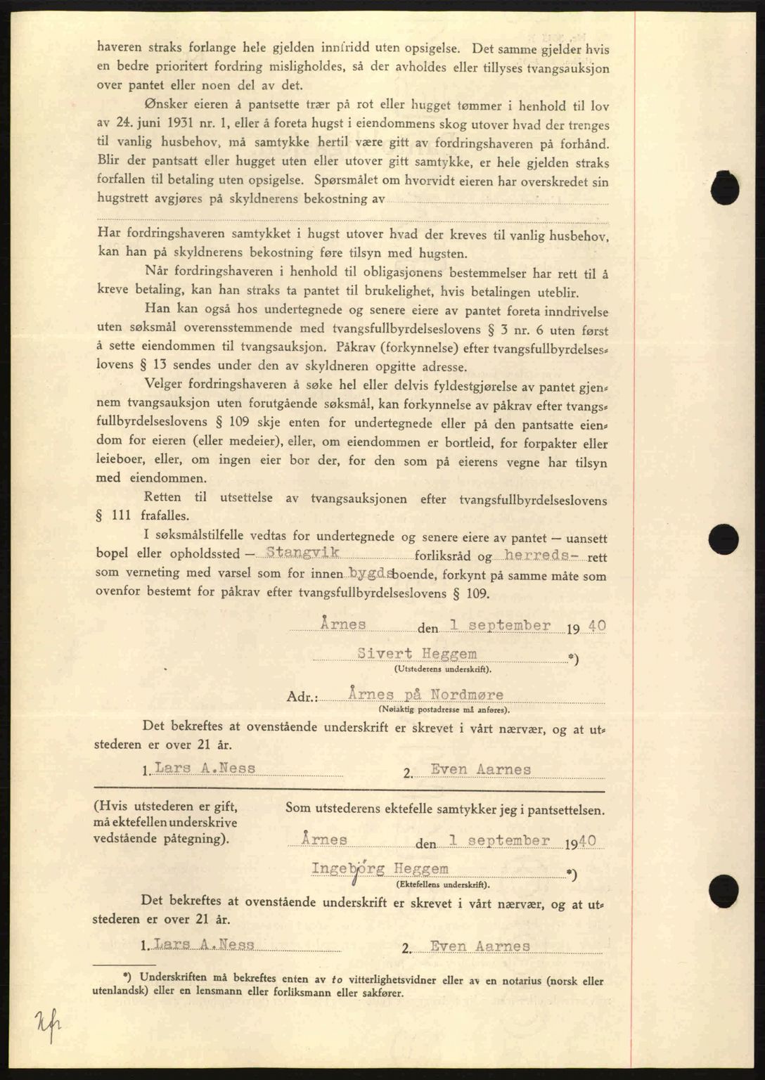 Nordmøre sorenskriveri, AV/SAT-A-4132/1/2/2Ca: Mortgage book no. B87, 1940-1941, Diary no: : 1506/1940