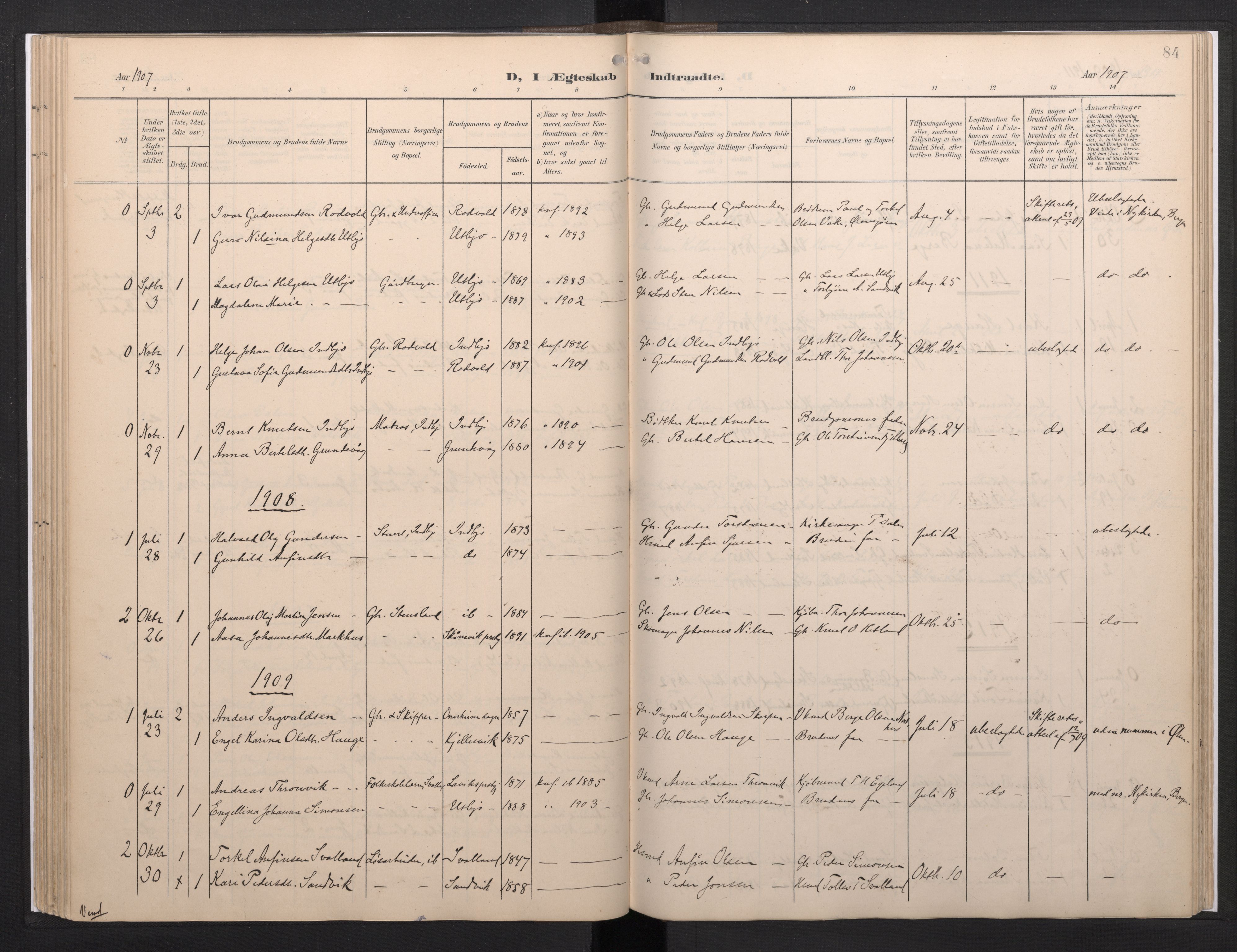 Fjelberg sokneprestembete, SAB/A-75201/H/Haa: Parish register (official) no. E 1, 1903-1948, p. 84