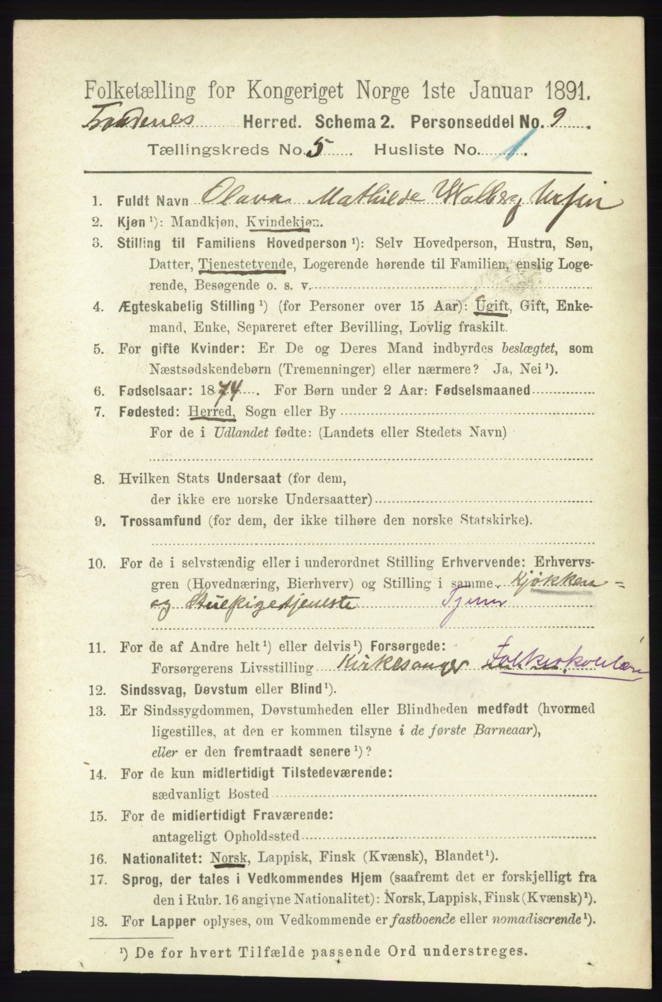 RA, 1891 census for 1914 Trondenes, 1891, p. 2831