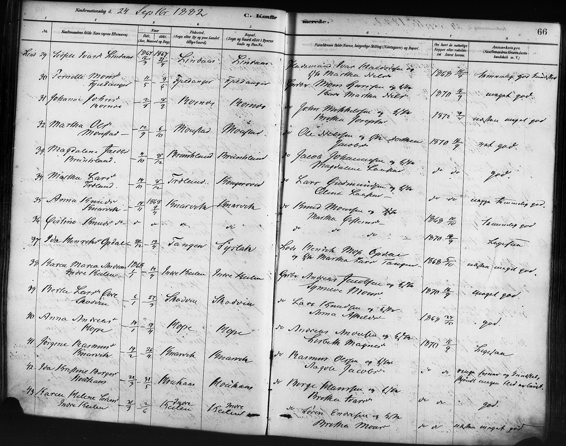 Lindås Sokneprestembete, SAB/A-76701/H/Haa: Parish register (official) no. A 19, 1878-1912, p. 66
