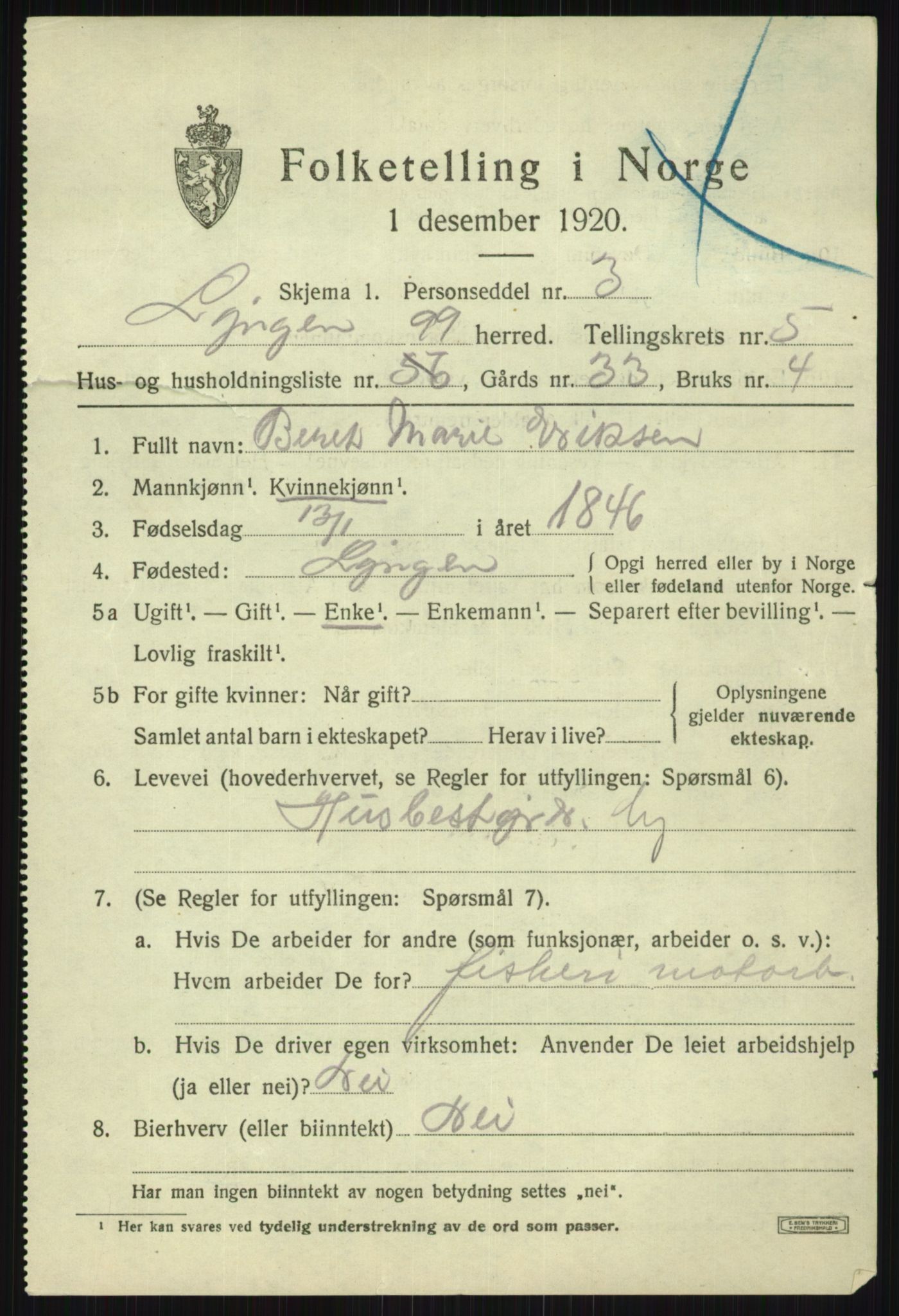 SATØ, 1920 census for Lyngen, 1920, p. 6590