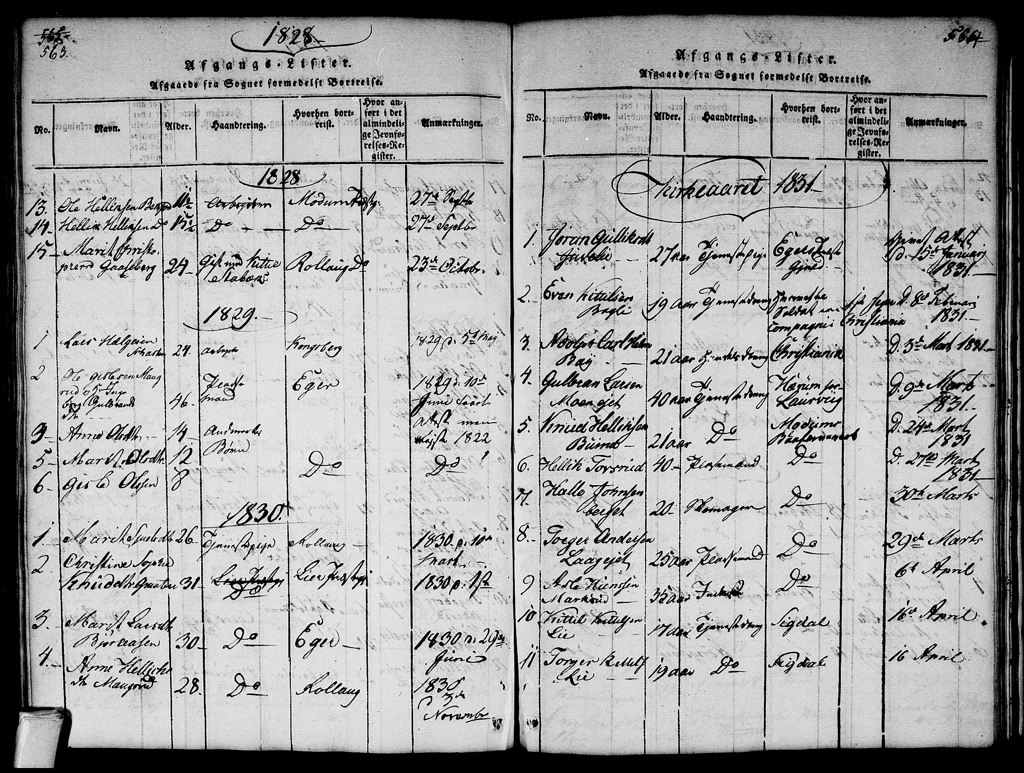 Flesberg kirkebøker, SAKO/A-18/G/Ga/L0001: Parish register (copy) no. I 1, 1816-1834, p. 563-564
