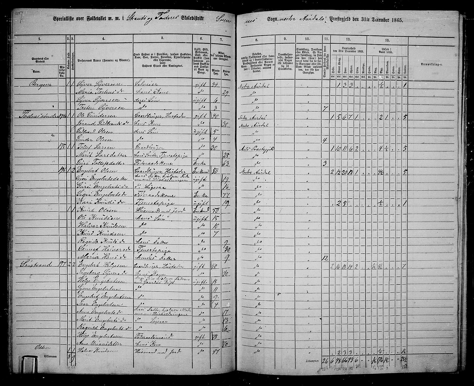 RA, 1865 census for Nord-Aurdal, 1865, p. 88