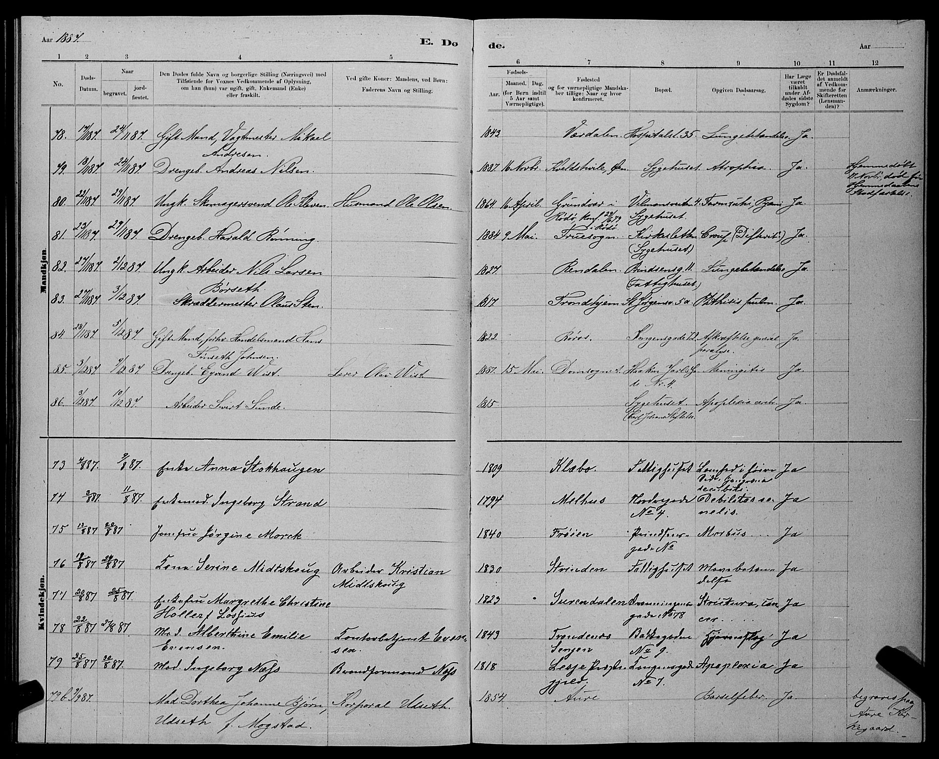 Ministerialprotokoller, klokkerbøker og fødselsregistre - Sør-Trøndelag, AV/SAT-A-1456/601/L0093: Parish register (copy) no. 601C11, 1882-1898