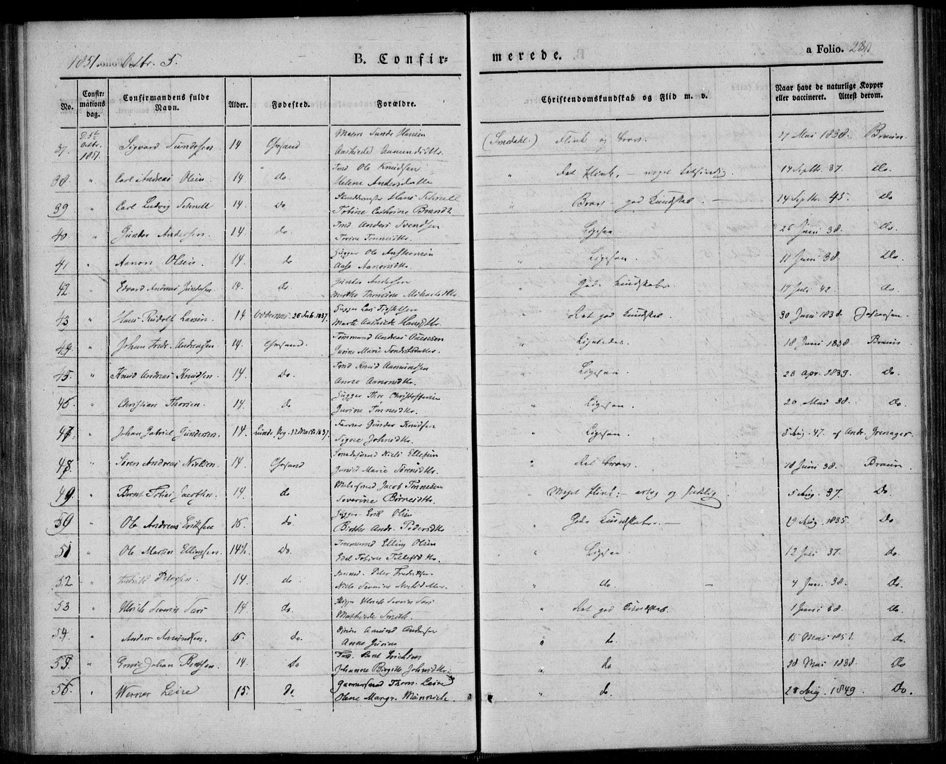 Kristiansand domprosti, AV/SAK-1112-0006/F/Fa/L0013: Parish register (official) no. A 13, 1842-1851, p. 280