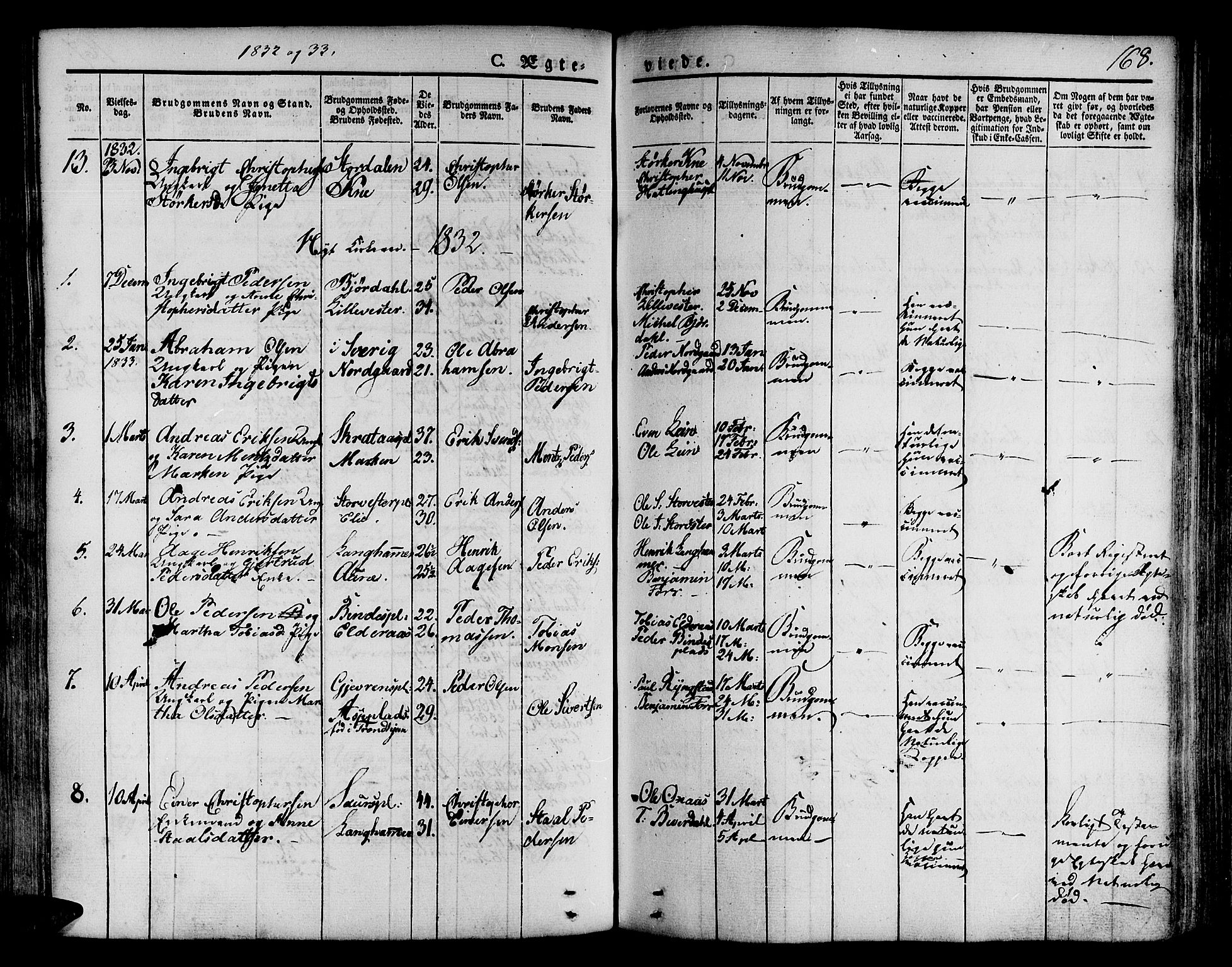Ministerialprotokoller, klokkerbøker og fødselsregistre - Nord-Trøndelag, SAT/A-1458/746/L0445: Parish register (official) no. 746A04, 1826-1846, p. 168