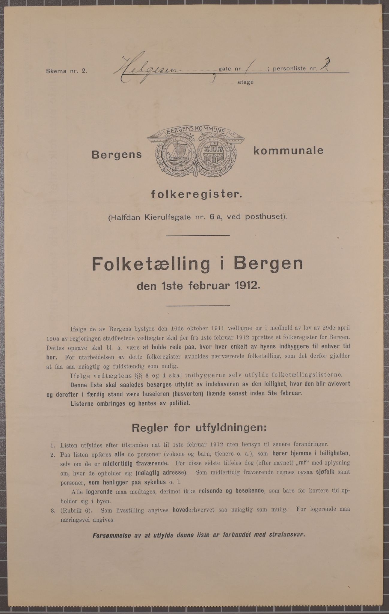 SAB, Municipal Census 1912 for Bergen, 1912, p. 1982