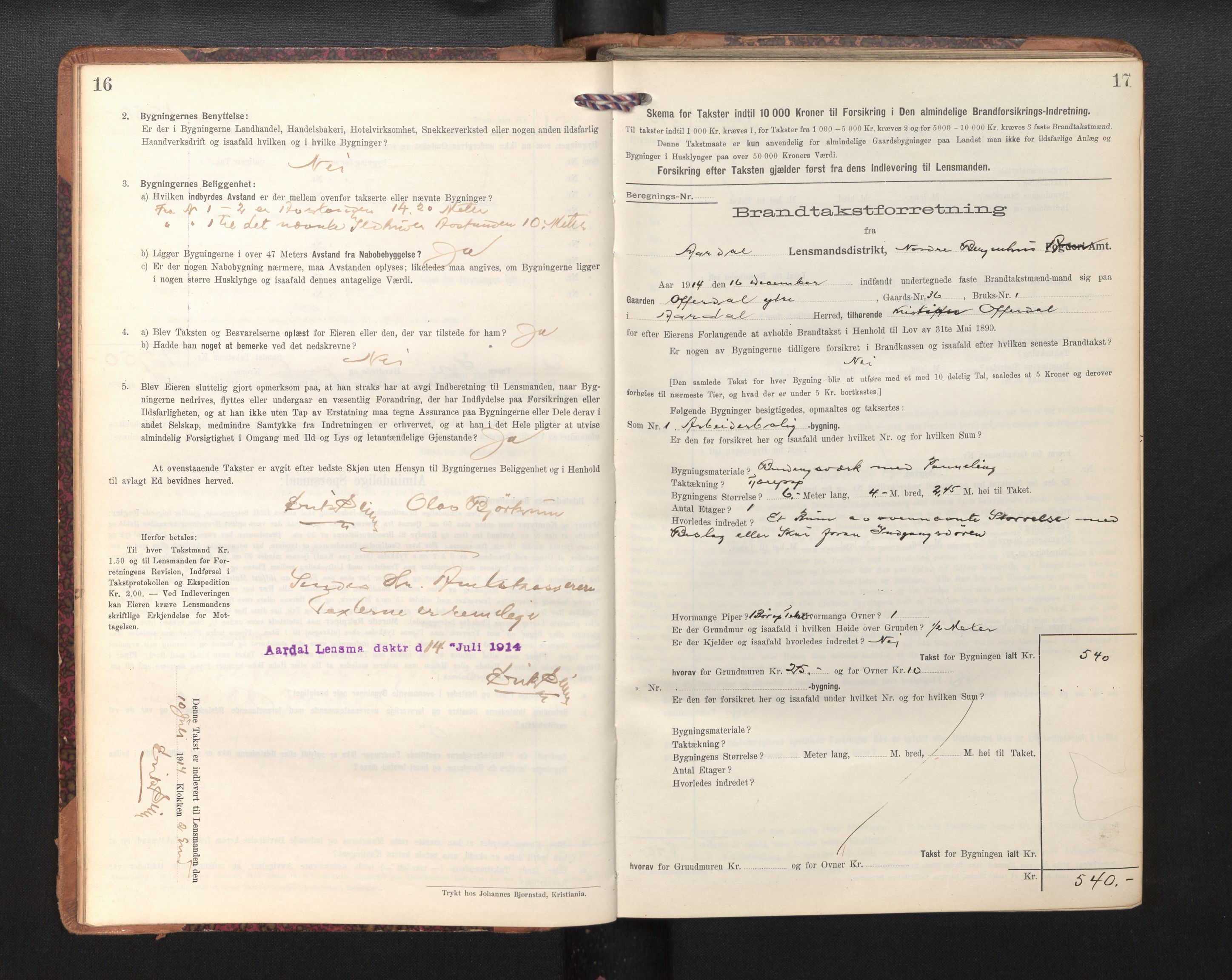 Lensmannen i Årdal, AV/SAB-A-30501/0012/L0009: Branntakstprotokoll, skjematakst, 1914-1926, p. 16-17