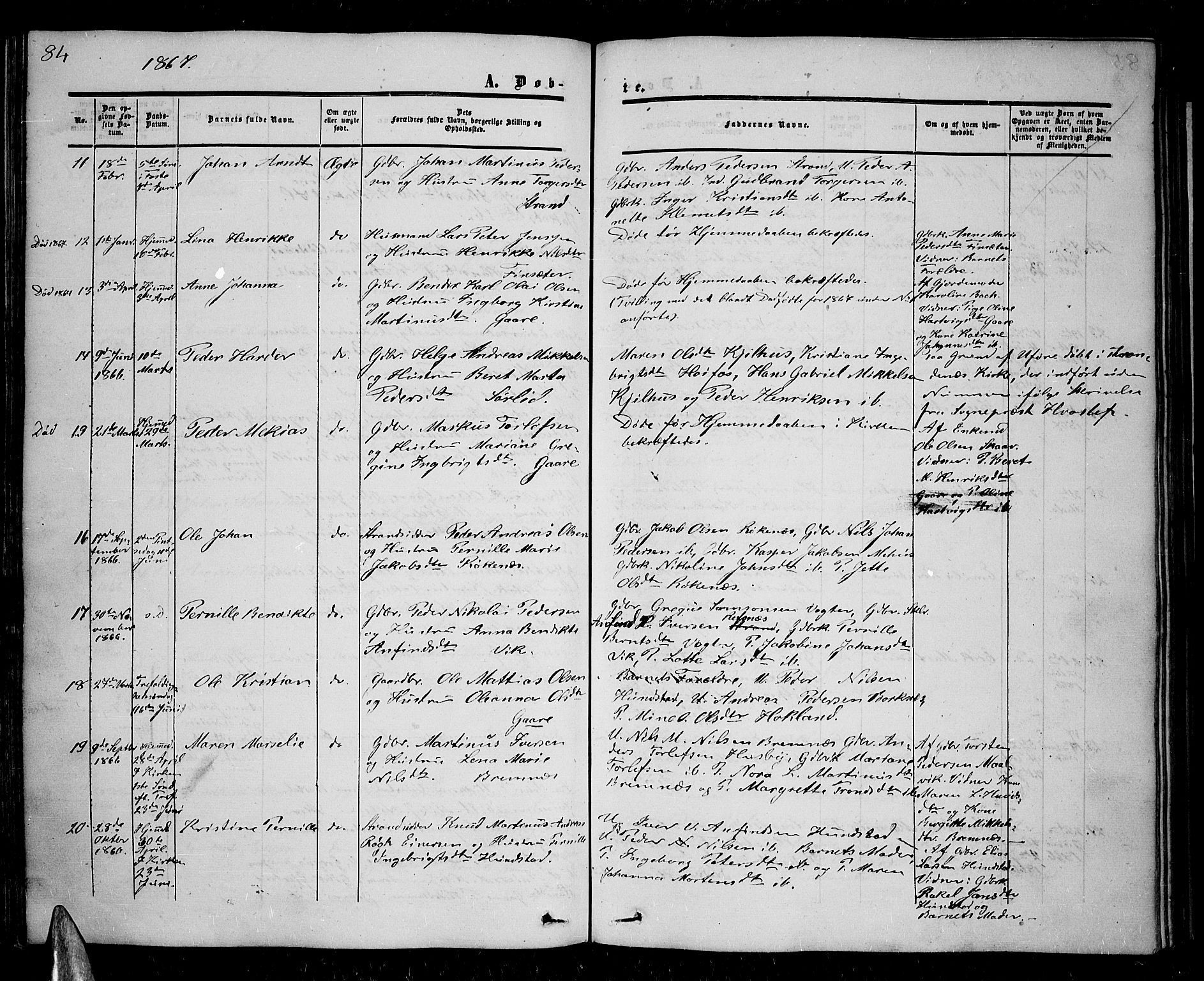 Kvæfjord sokneprestkontor, SATØ/S-1323/G/Ga/Gab/L0003klokker: Parish register (copy) no. 3, 1856-1870, p. 84
