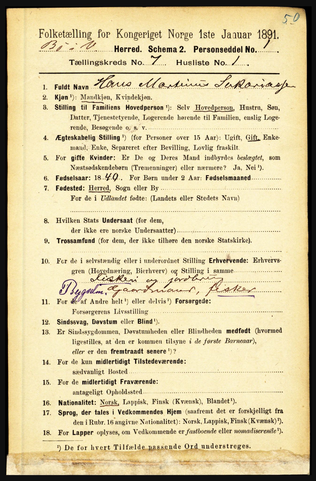 RA, 1891 census for 1867 Bø, 1891, p. 2487