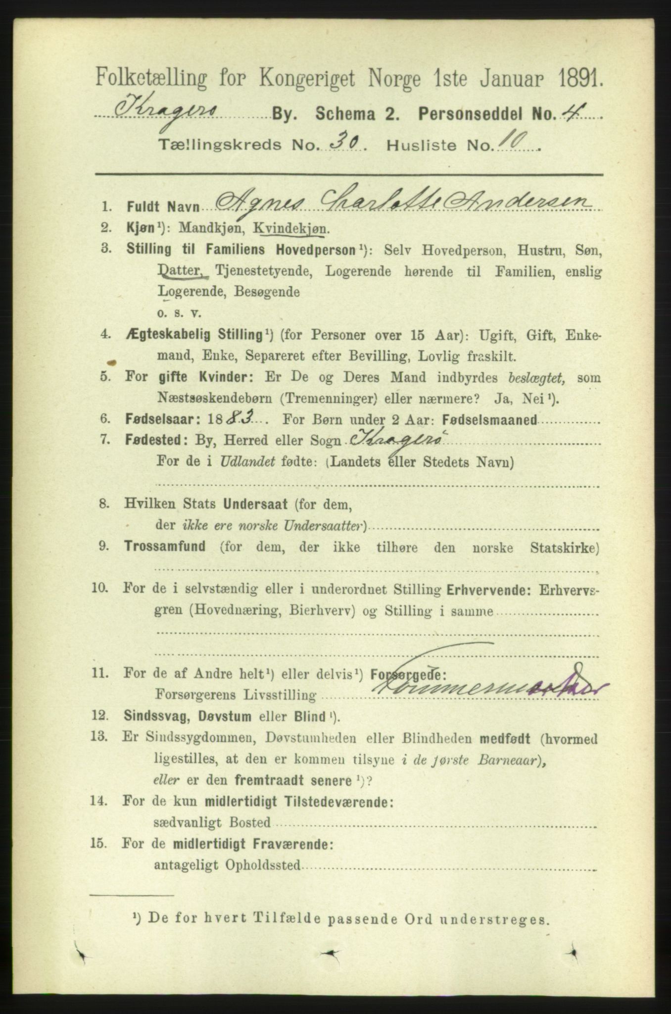 RA, 1891 census for 0801 Kragerø, 1891, p. 5614