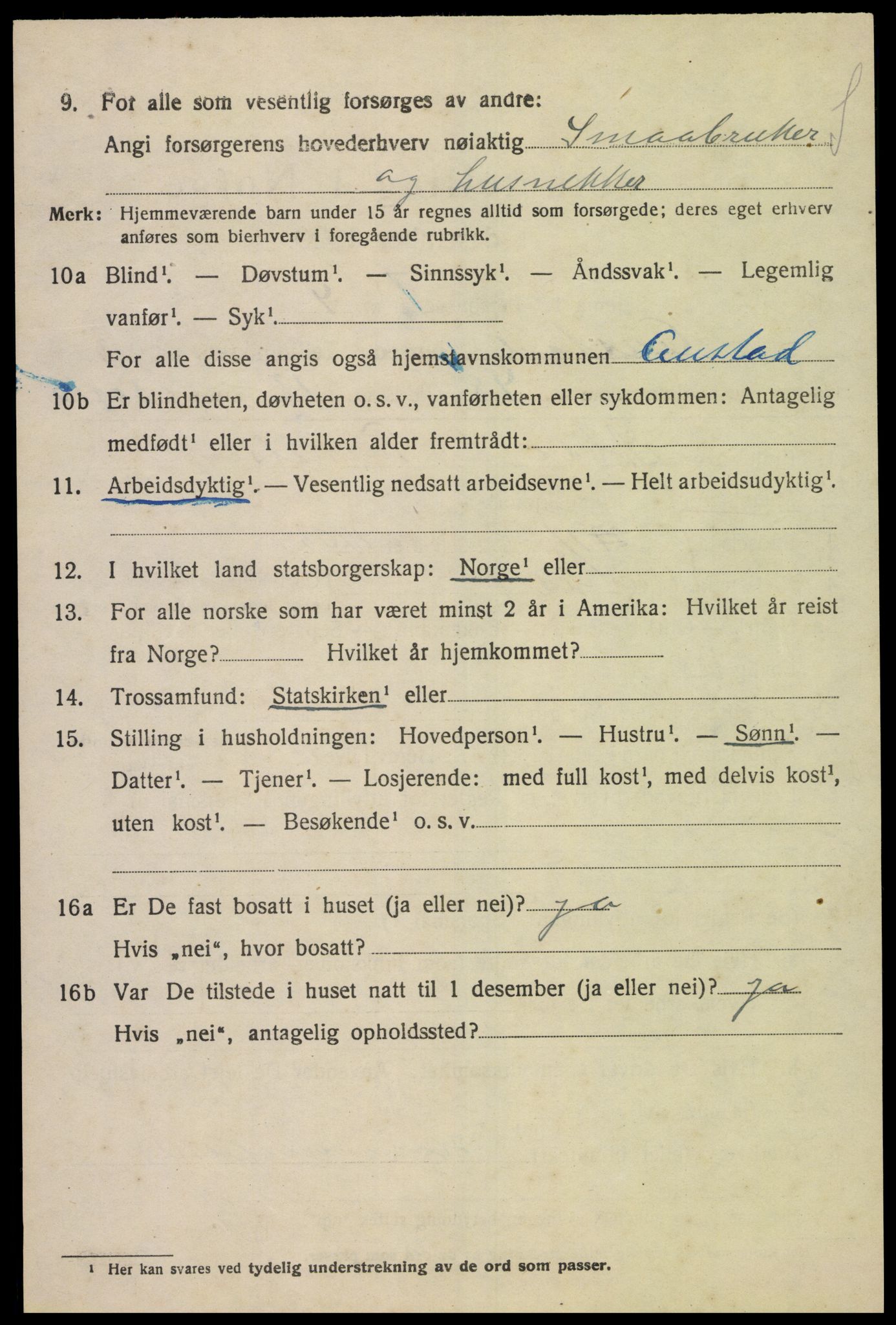 SAK, 1920 census for Austad, 1920, p. 1376