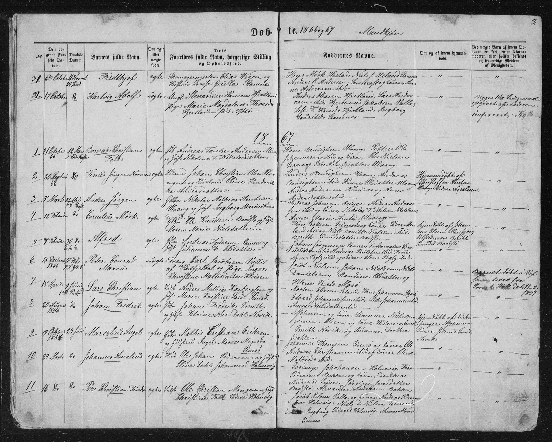 Ministerialprotokoller, klokkerbøker og fødselsregistre - Nordland, AV/SAT-A-1459/831/L0476: Parish register (copy) no. 831C03, 1866-1877, p. 3