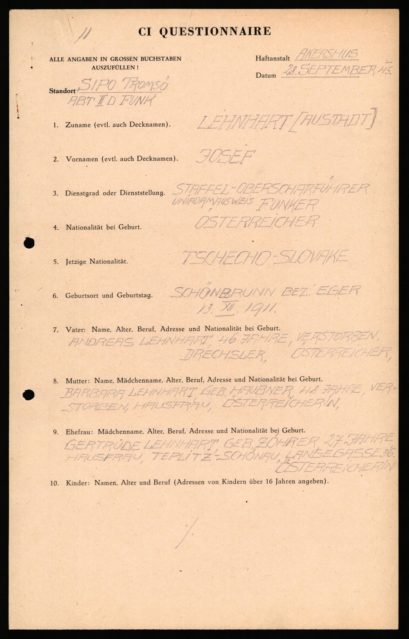 Forsvaret, Forsvarets overkommando II, RA/RAFA-3915/D/Db/L0041: CI Questionaires.  Diverse nasjonaliteter., 1945-1946, p. 254