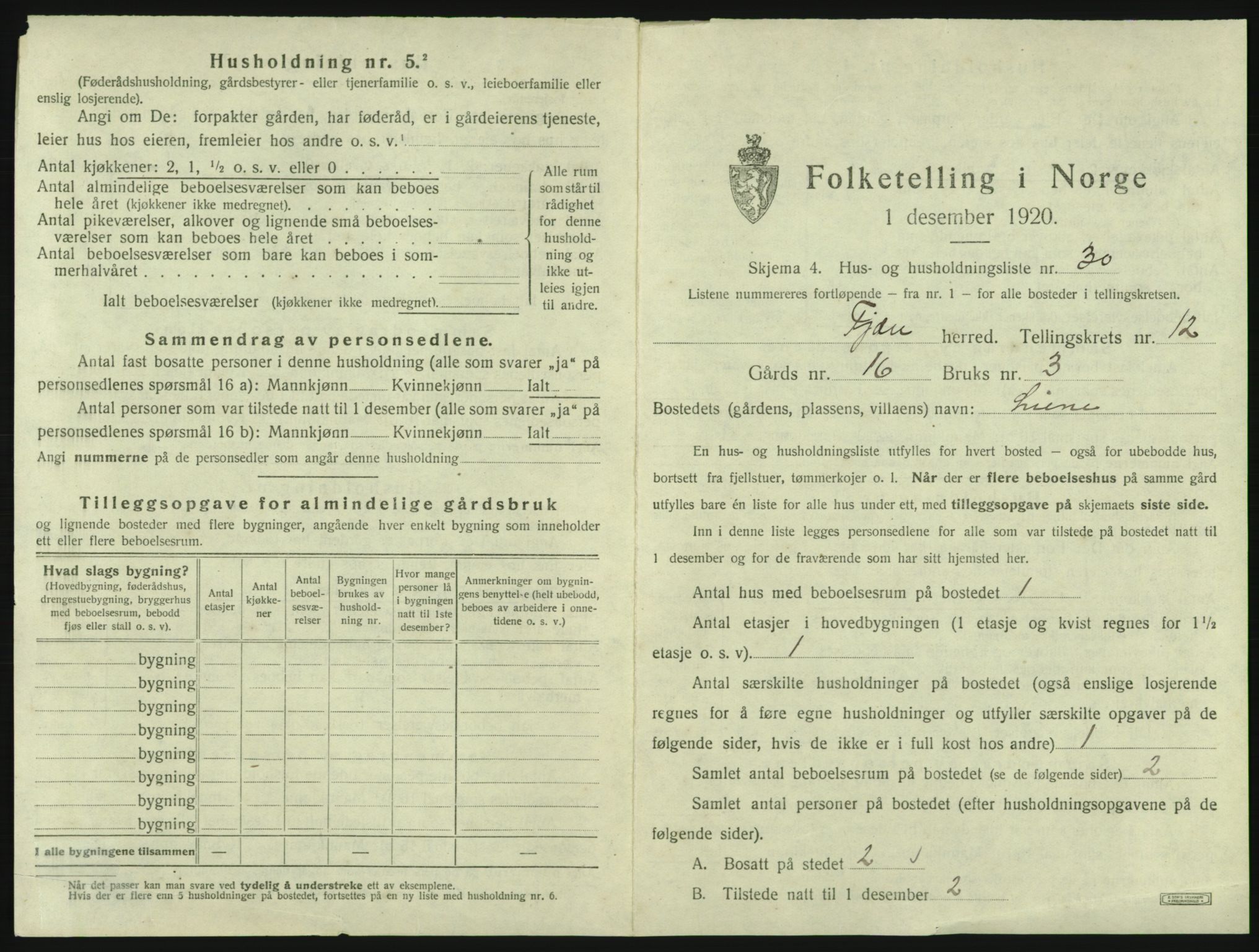 SAK, 1920 census for Fjære, 1920, p. 2109