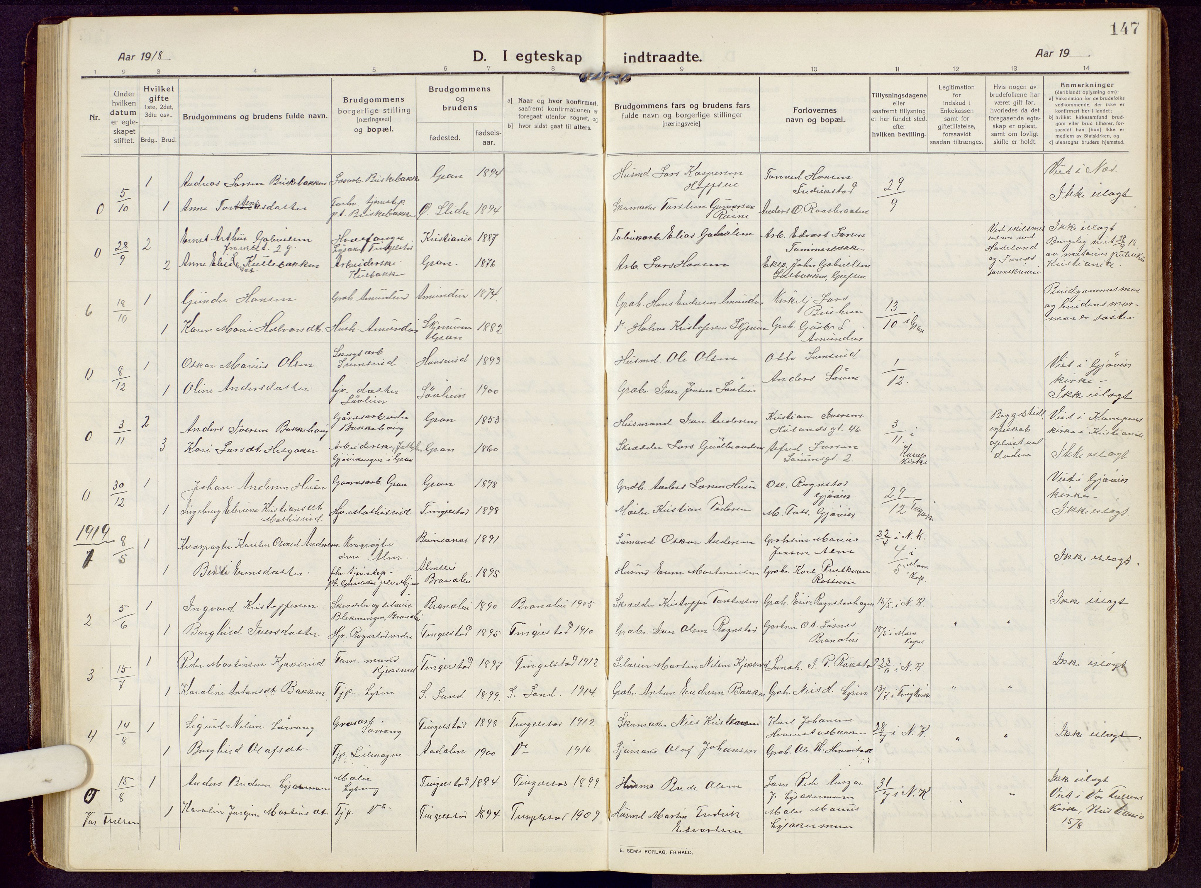 Brandbu prestekontor, SAH/PREST-114/H/Ha/Hab/L0010: Parish register (copy) no. 10, 1916-1930, p. 147