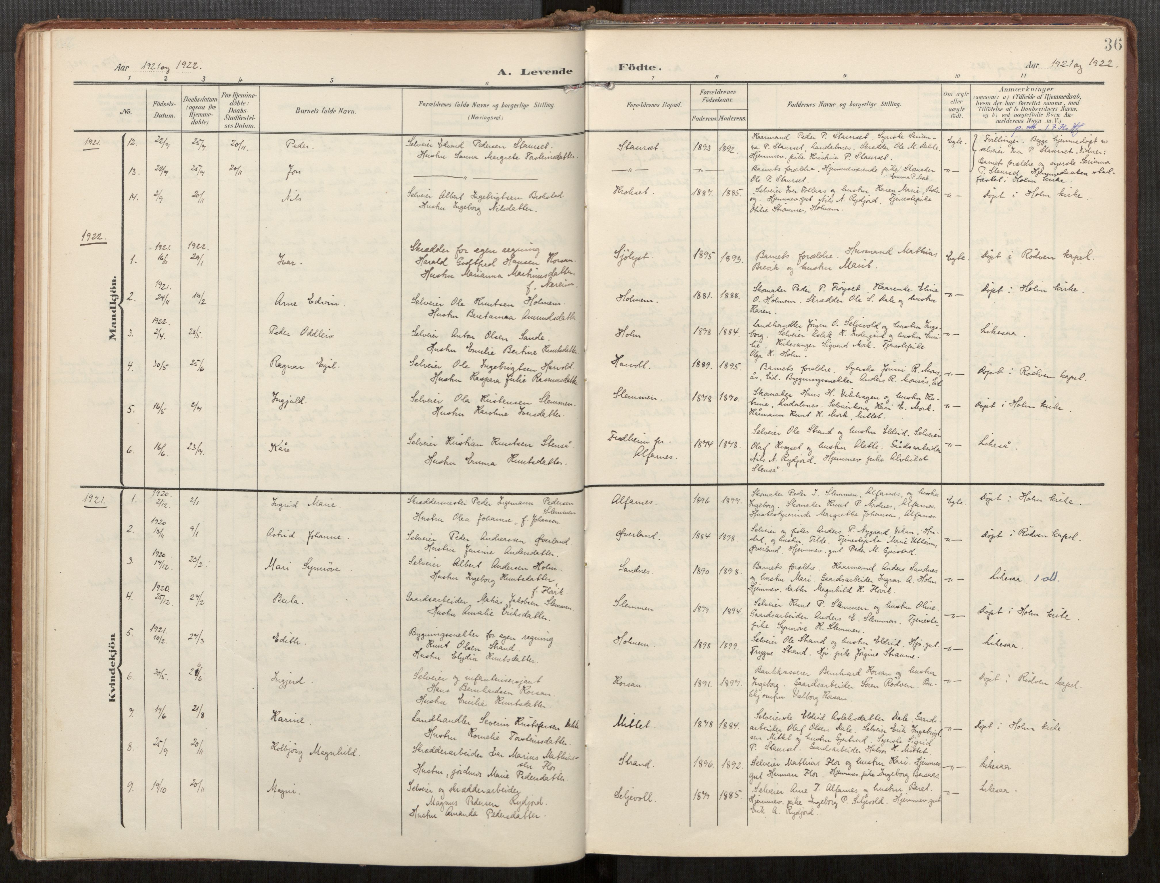 Ministerialprotokoller, klokkerbøker og fødselsregistre - Møre og Romsdal, AV/SAT-A-1454/549/L0618: Parish register (official) no. 549A01, 1906-1927, p. 36