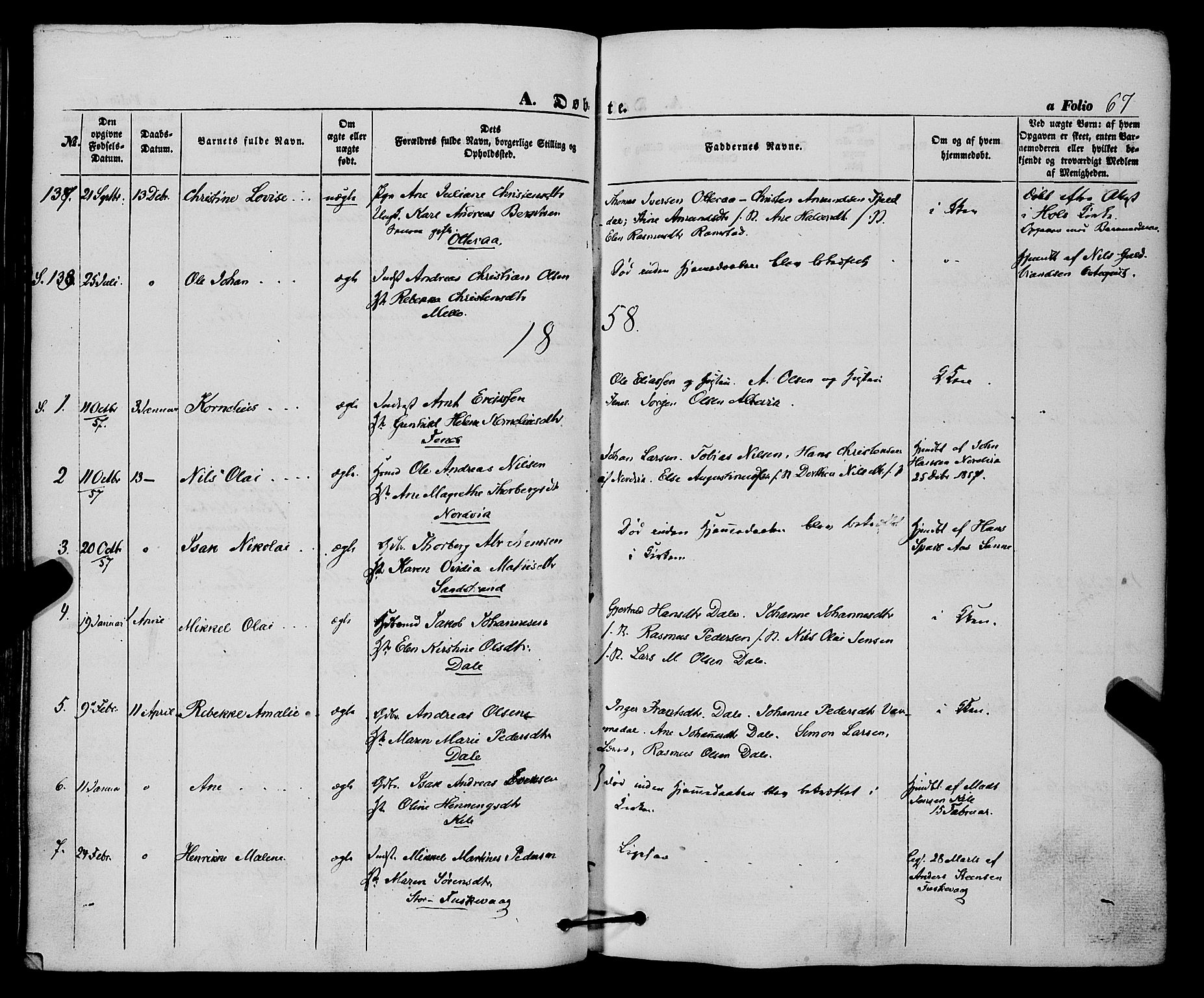 Trondenes sokneprestkontor, SATØ/S-1319/H/Ha/L0011kirke: Parish register (official) no. 11, 1853-1862, p. 67