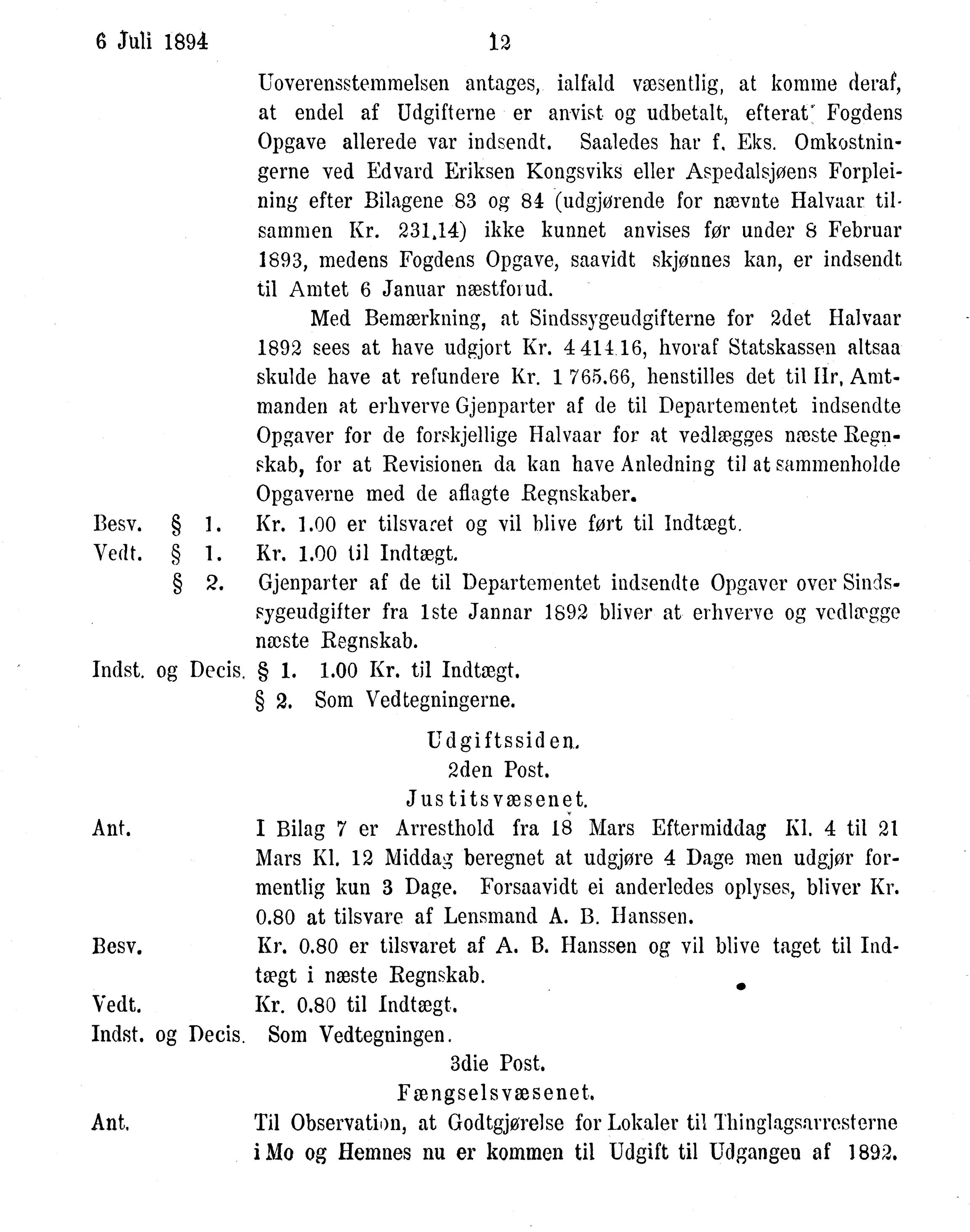 Nordland Fylkeskommune. Fylkestinget, AIN/NFK-17/176/A/Ac/L0017: Fylkestingsforhandlinger 1894, 1894