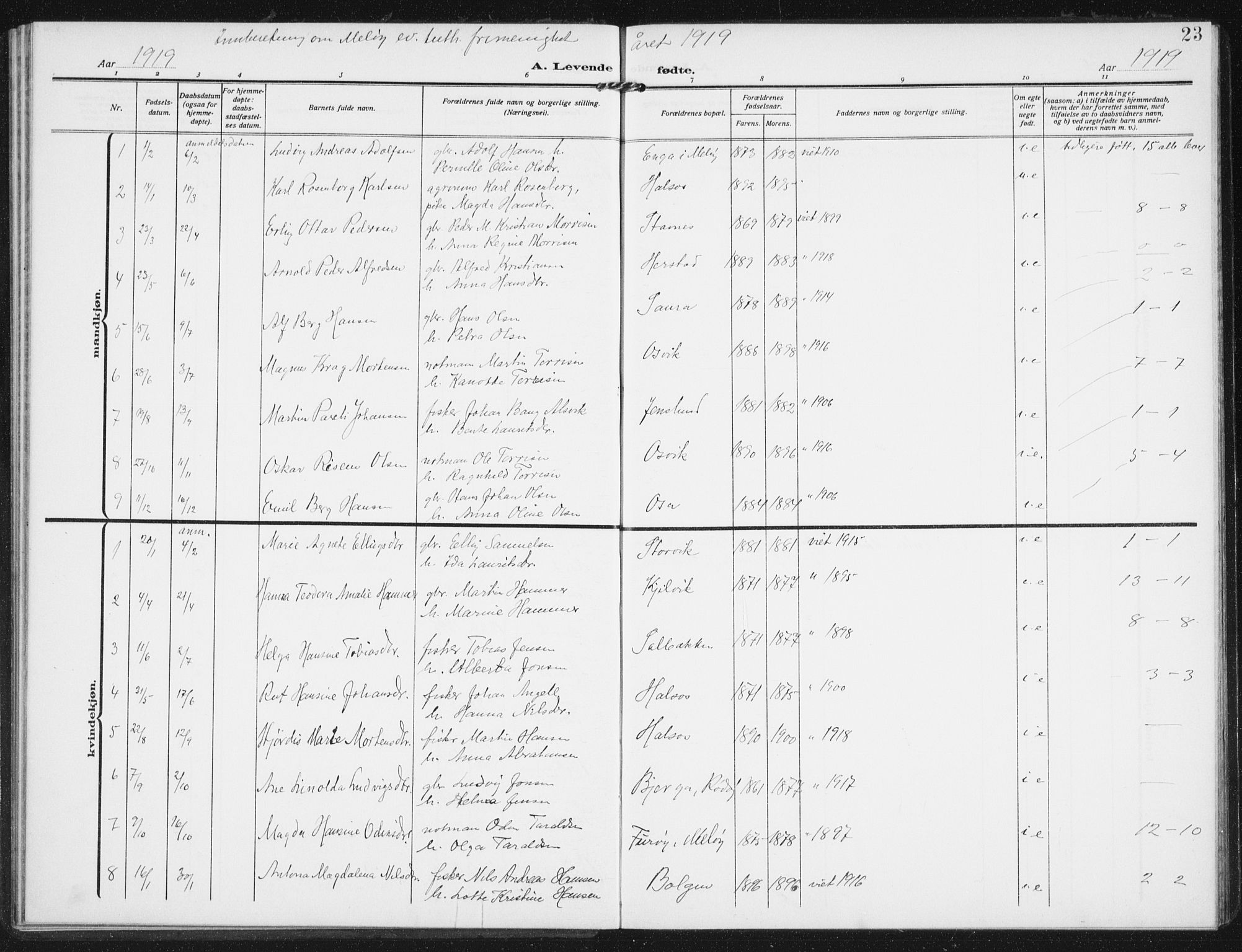 Ministerialprotokoller, klokkerbøker og fødselsregistre - Nordland, SAT/A-1459/843/L0629: Parish register (official) no. 843A04, 1907-1925, p. 23