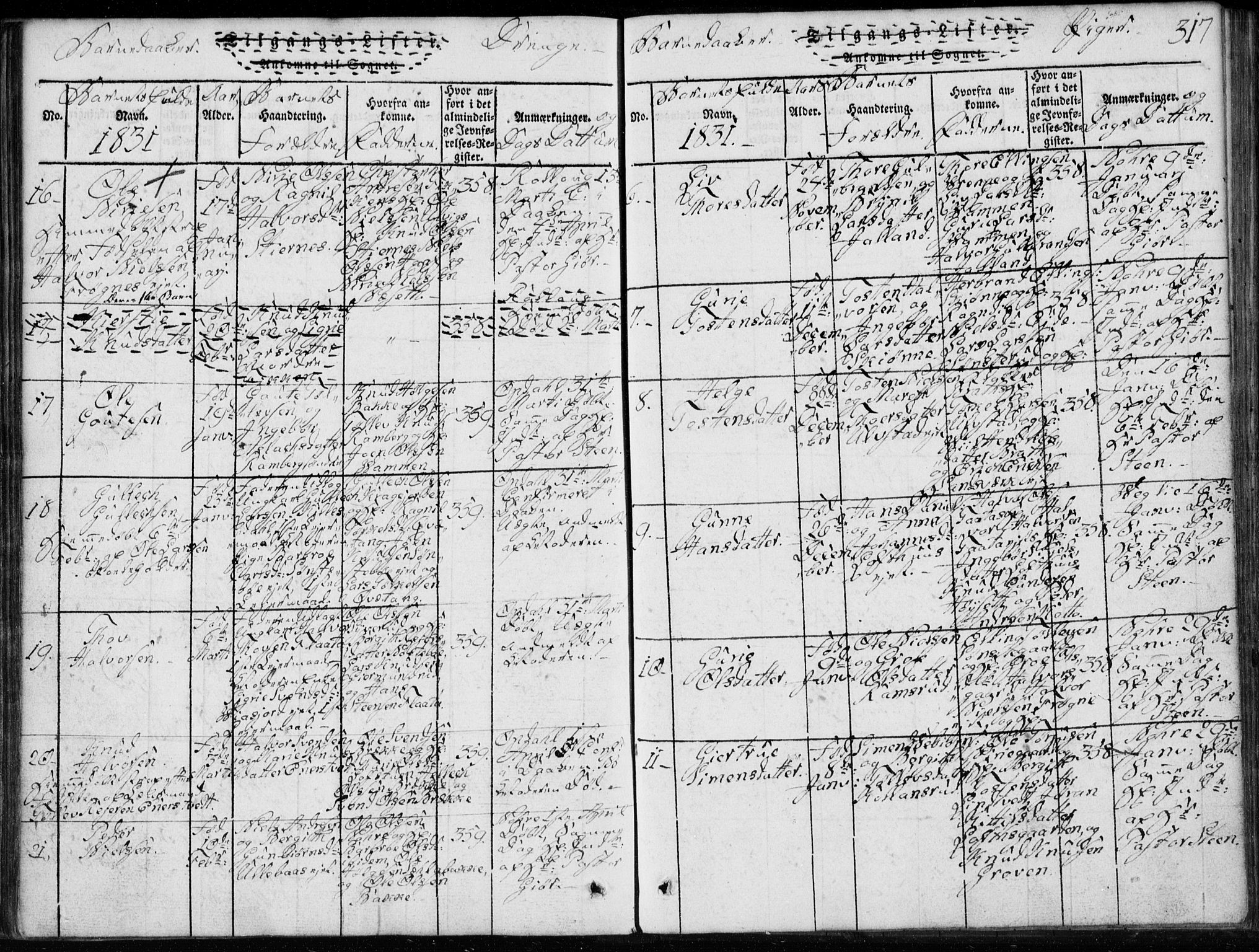 Rollag kirkebøker, SAKO/A-240/G/Ga/L0001: Parish register (copy) no. I 1, 1814-1831, p. 317
