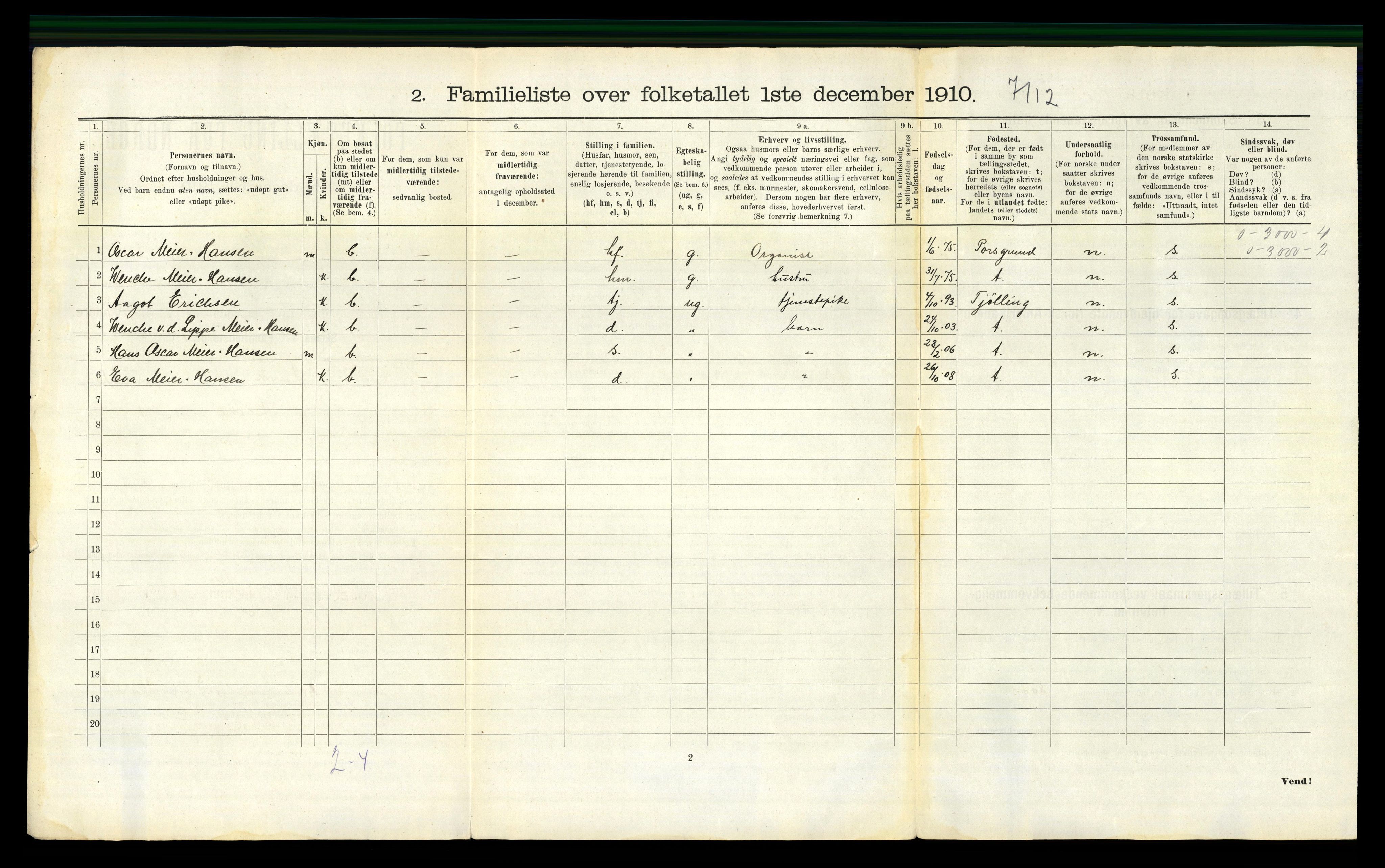 RA, 1910 census for Larvik, 1910, p. 3170