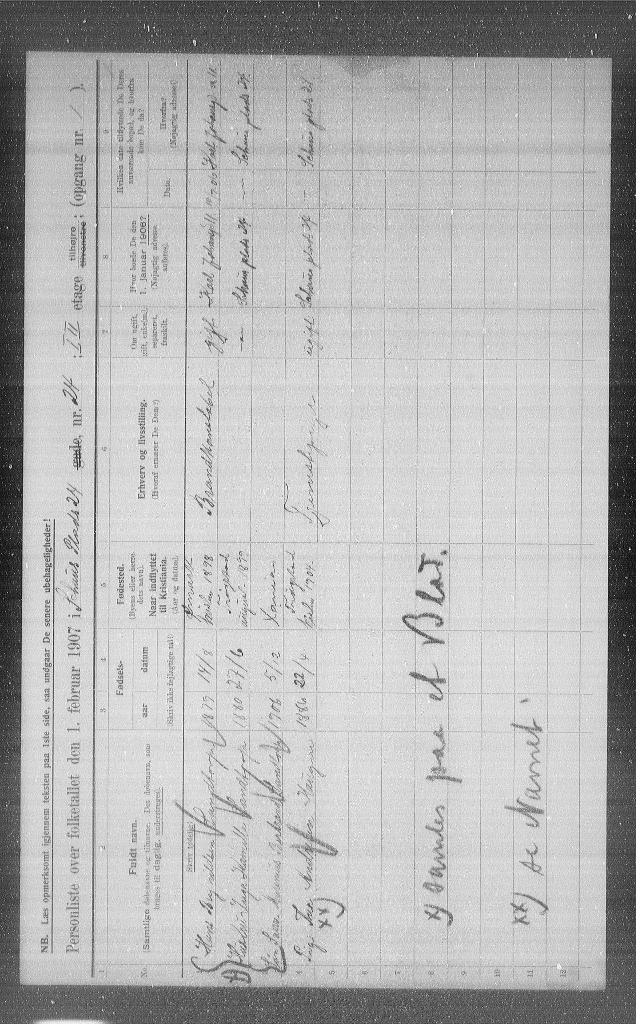 OBA, Municipal Census 1907 for Kristiania, 1907, p. 46258