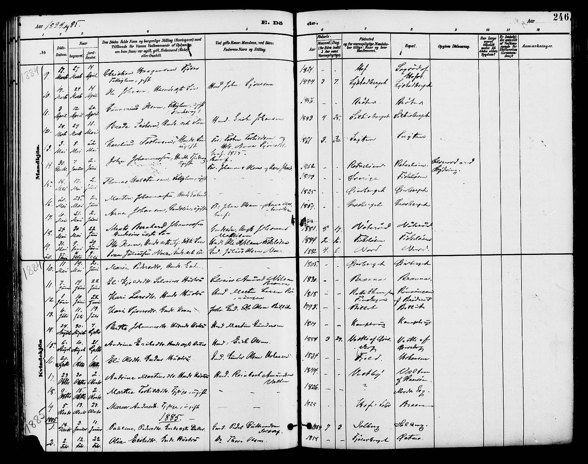 Brandval prestekontor, SAH/PREST-034/H/Ha/Haa/L0002: Parish register (official) no. 2, 1880-1894, p. 246