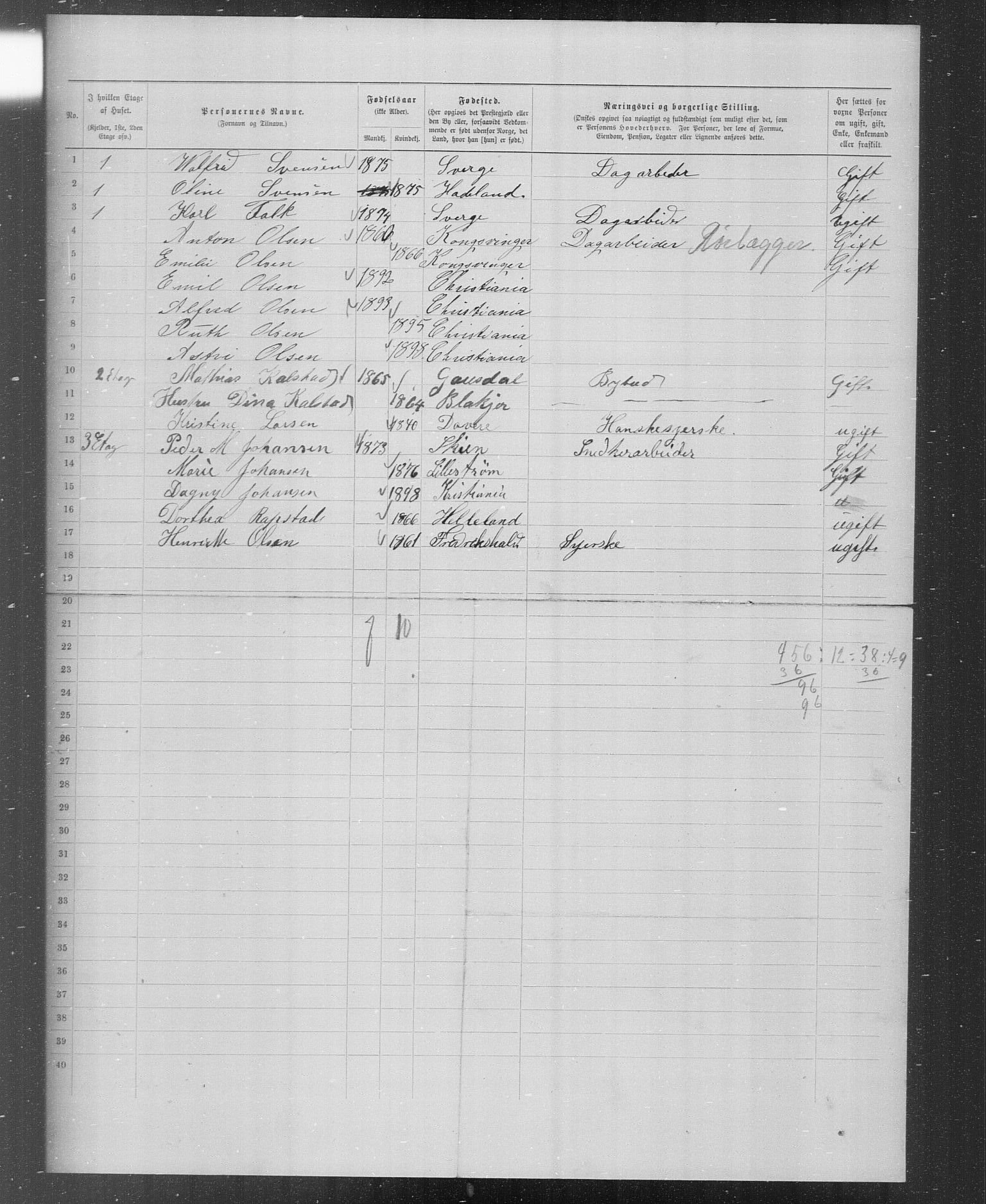 OBA, Municipal Census 1899 for Kristiania, 1899, p. 4645