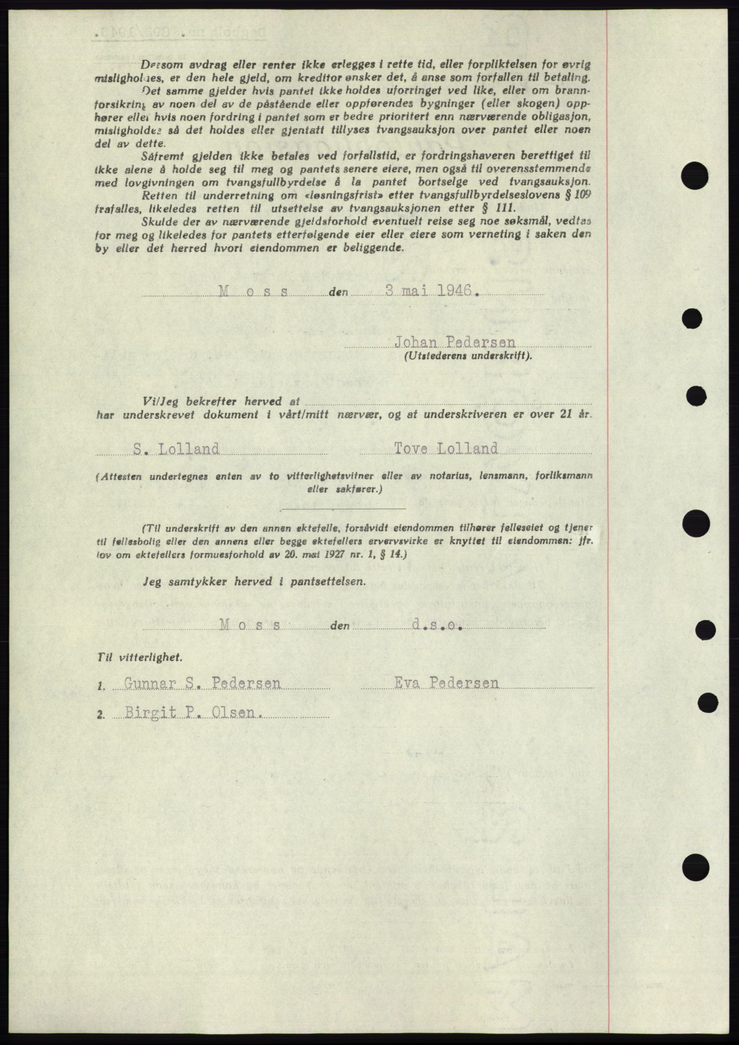 Moss sorenskriveri, SAO/A-10168: Mortgage book no. B15, 1946-1946, Diary no: : 893/1946