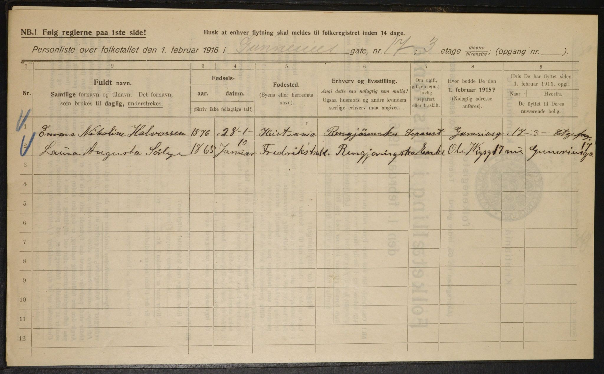 OBA, Municipal Census 1916 for Kristiania, 1916, p. 5398