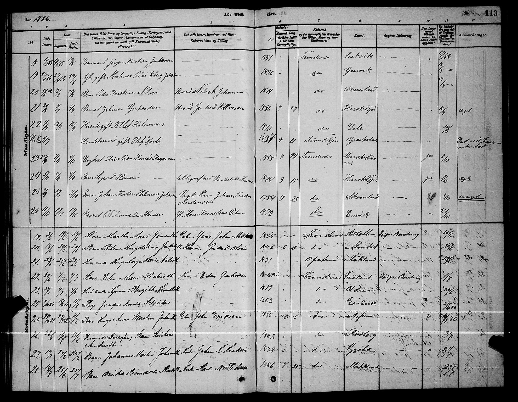 Trondenes sokneprestkontor, AV/SATØ-S-1319/H/Hb/L0010klokker: Parish register (copy) no. 10, 1878-1890, p. 113