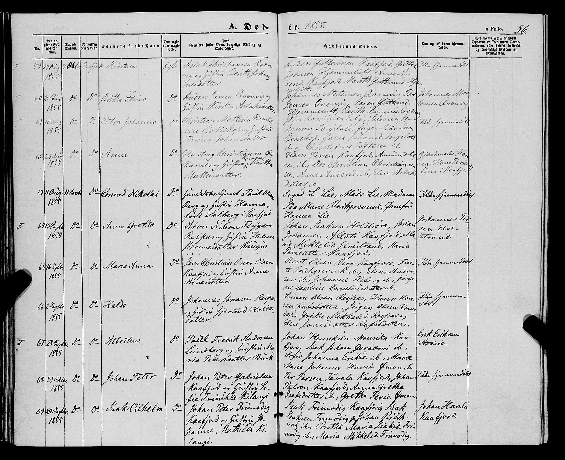Talvik sokneprestkontor, SATØ/S-1337/H/Ha/L0016kirke: Parish register (official) no. 16, 1847-1857, p. 56
