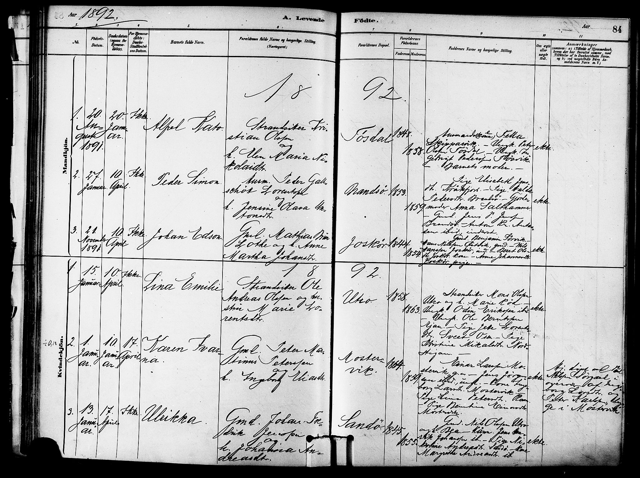 Ministerialprotokoller, klokkerbøker og fødselsregistre - Sør-Trøndelag, SAT/A-1456/657/L0707: Parish register (official) no. 657A08, 1879-1893, p. 84