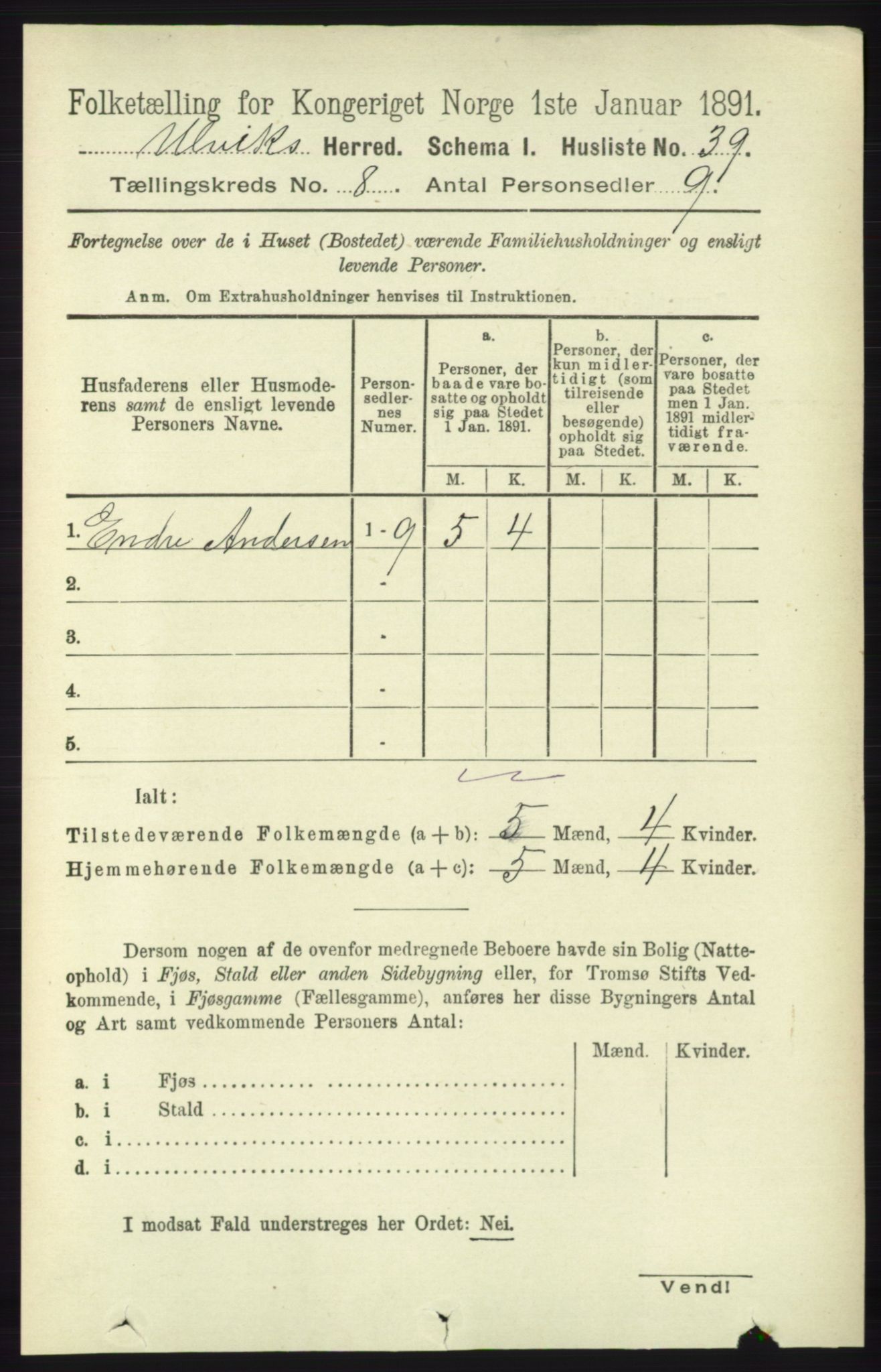 RA, 1891 census for 1233 Ulvik, 1891, p. 2569