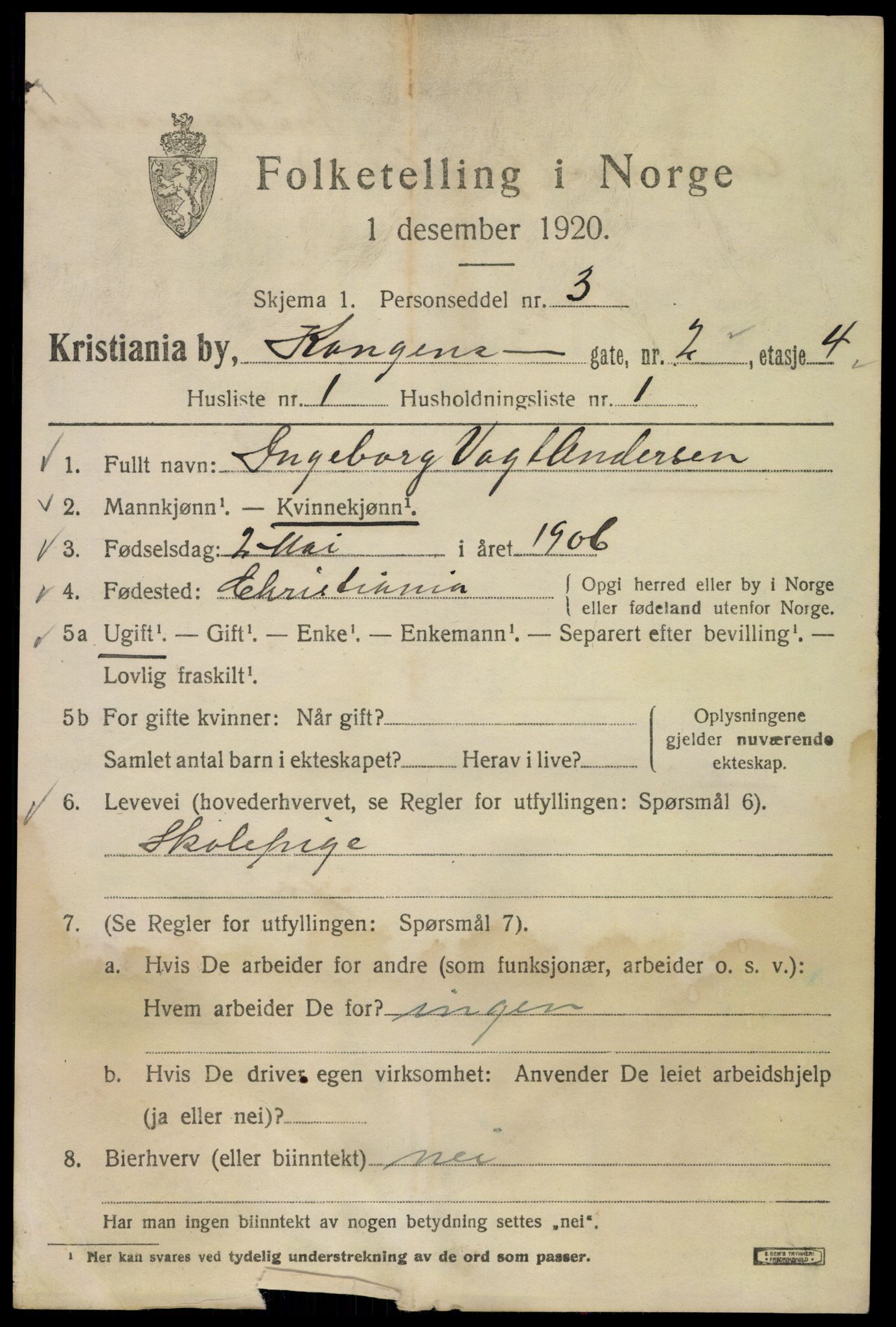 SAO, 1920 census for Kristiania, 1920, p. 346485