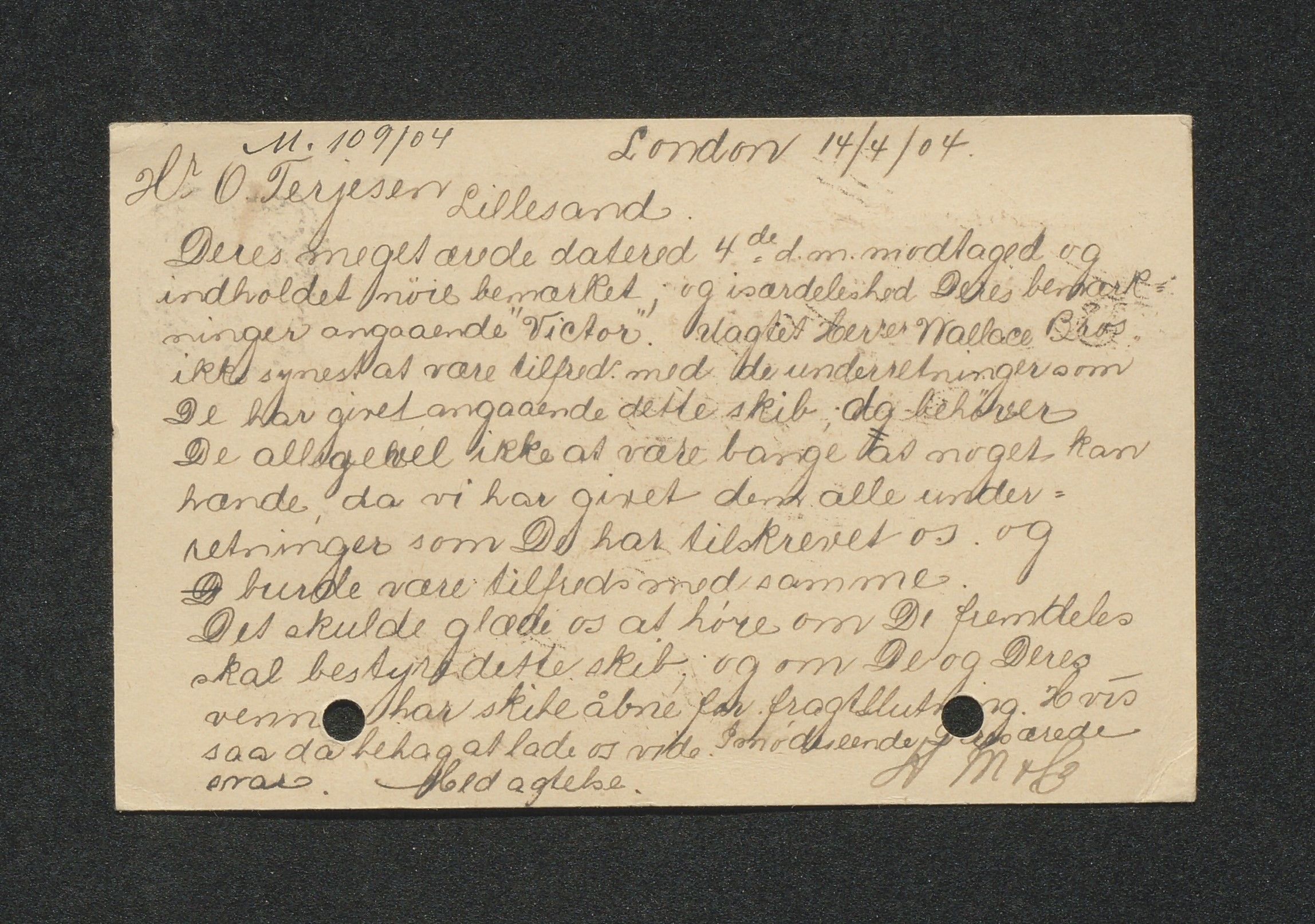 O. Terjesens rederi, AAKS/PA-2525/E/E01/L0013: Korrespondanse, 1904-1905