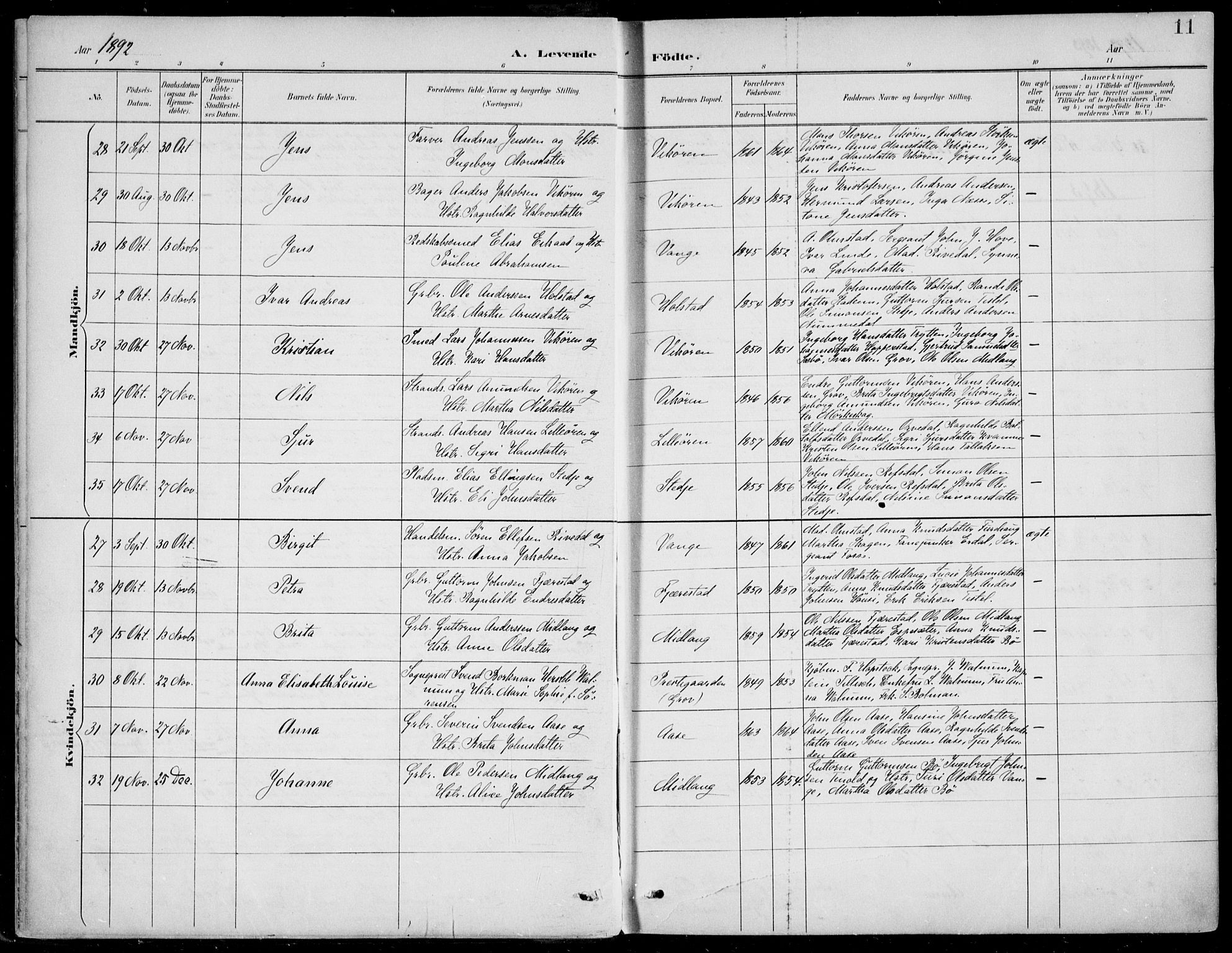 Vik sokneprestembete, AV/SAB-A-81501/H/Haa/Haab/L0002: Parish register (official) no. B  2, 1891-1907, p. 11