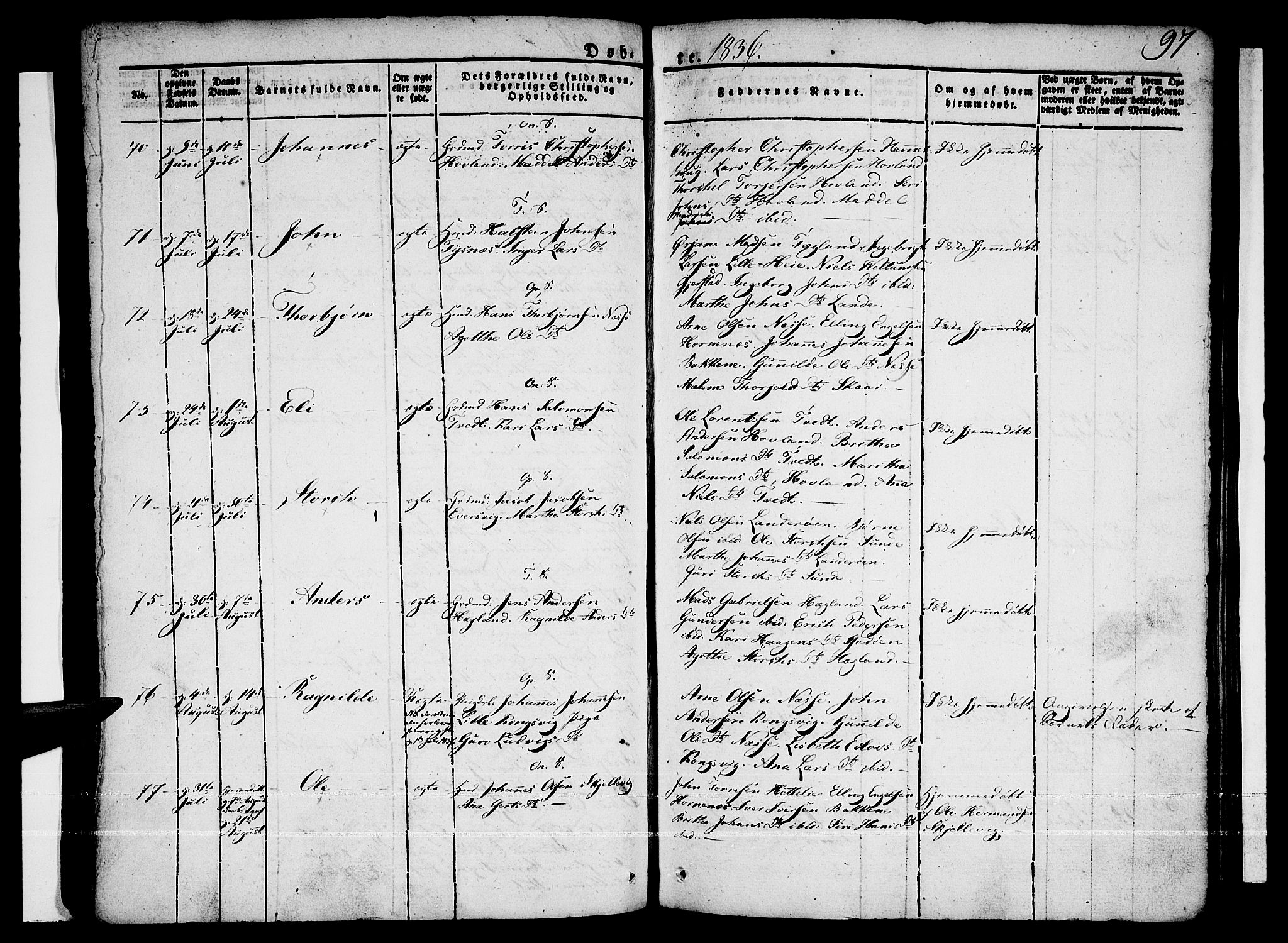 Tysnes sokneprestembete, SAB/A-78601/H/Haa: Parish register (official) no. A 8, 1826-1837, p. 97