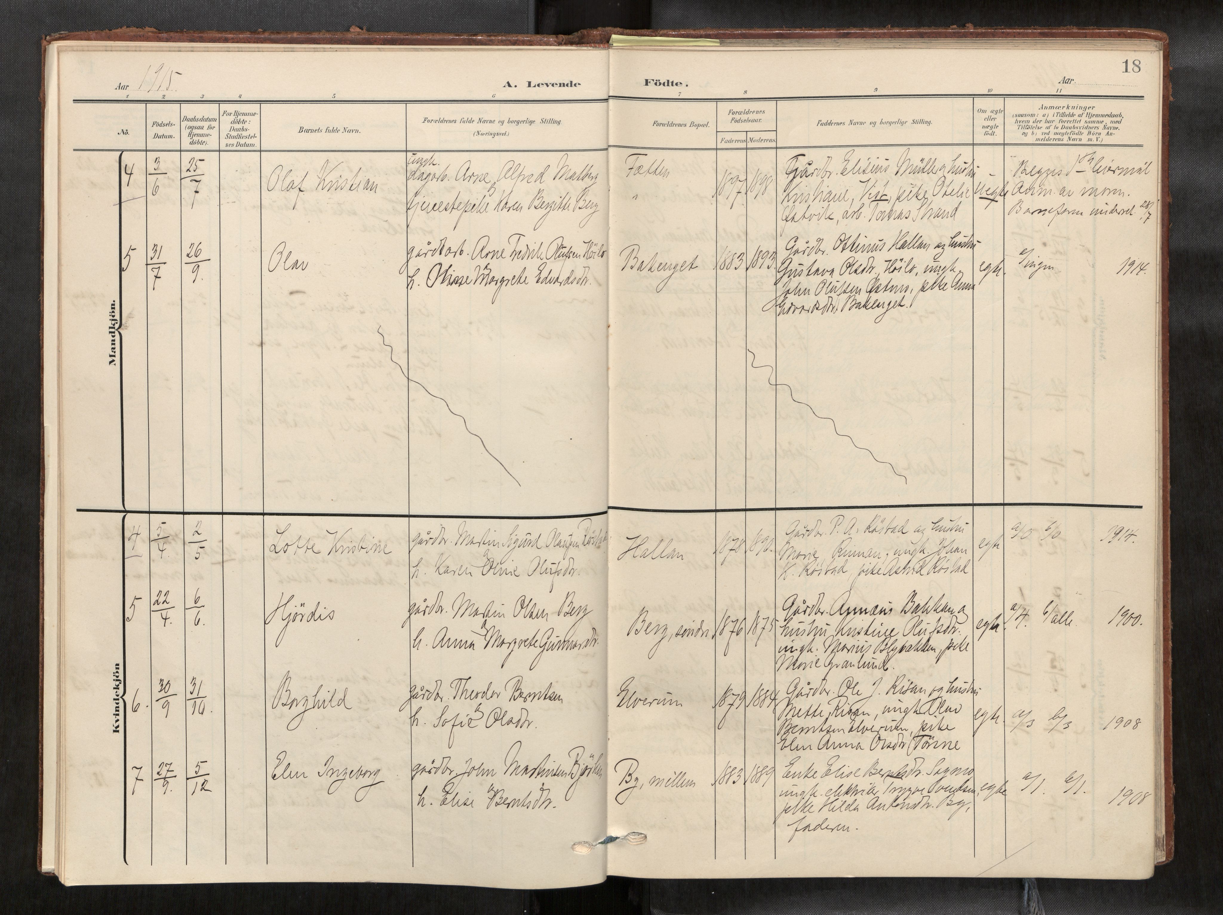 Verdal sokneprestkontor, SAT/A-1156/2/H/Haa/L0003: Parish register (official) no. 3, 1907-1921, p. 18