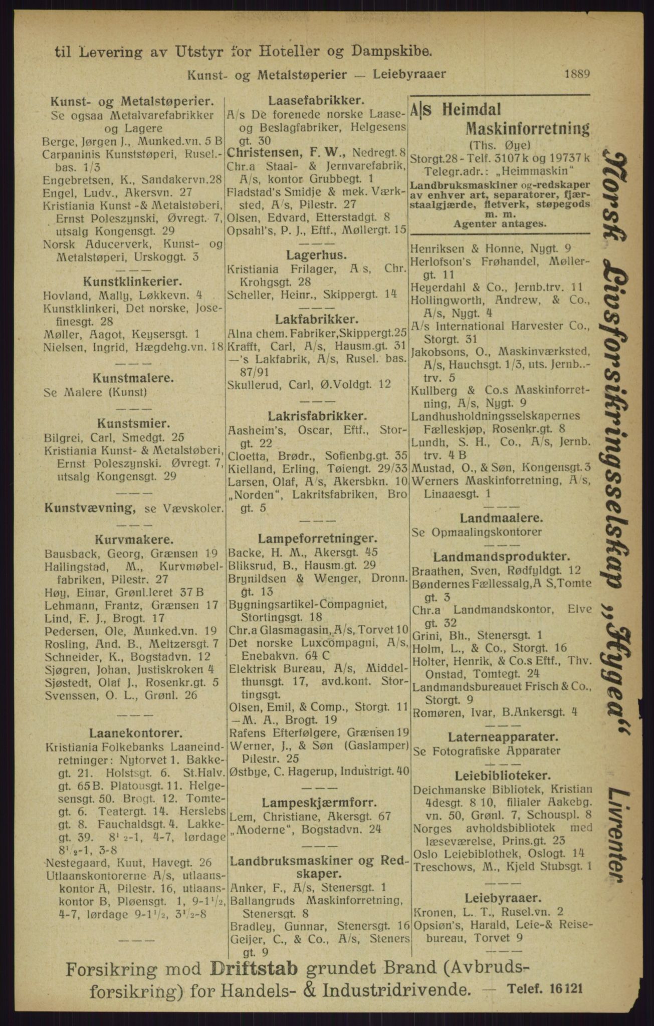 Kristiania/Oslo adressebok, PUBL/-, 1916, p. 1889