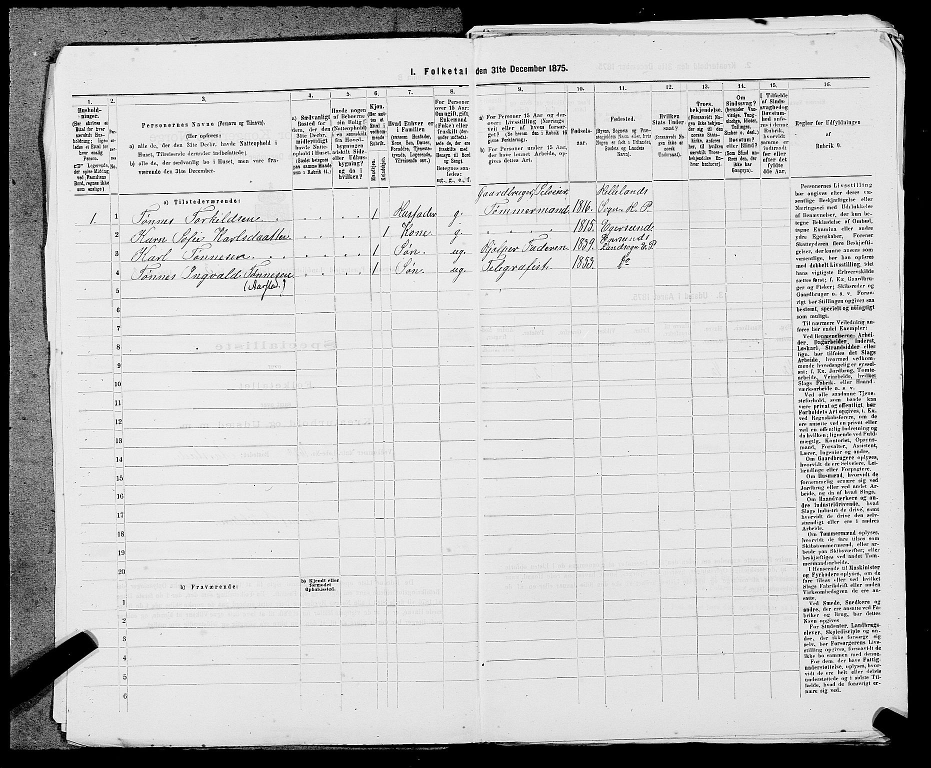 SAST, 1875 census for 1116L Eigersund/Eigersund og Ogna, 1875, p. 339