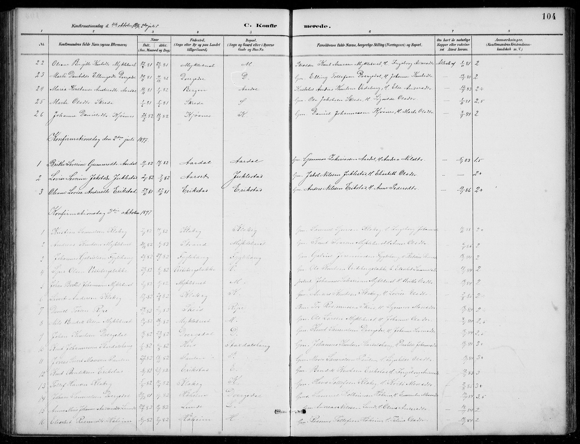 Jølster sokneprestembete, SAB/A-80701/H/Hab/Habb/L0002: Parish register (copy) no. B 2, 1887-1920, p. 104
