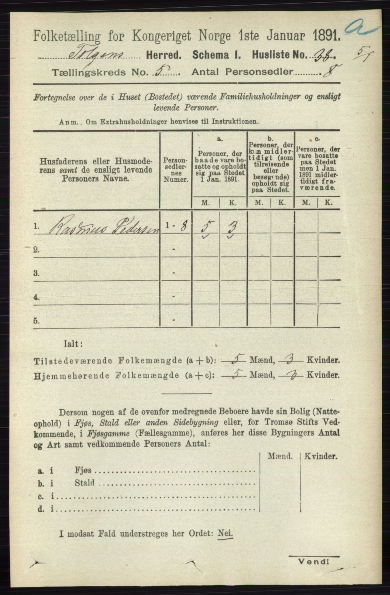 RA, 1891 census for 0436 Tolga, 1891, p. 1282