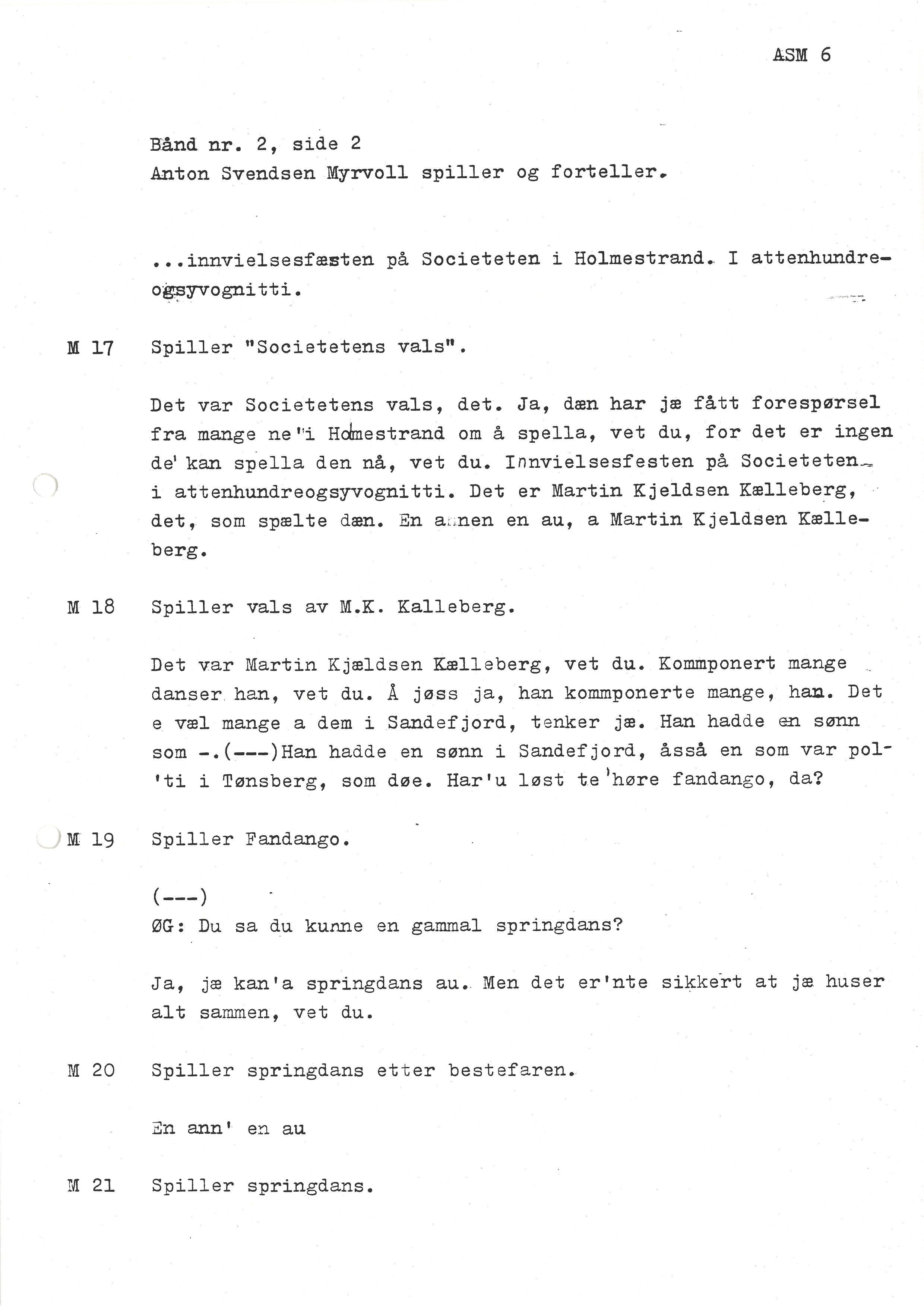 Sa 16 - Folkemusikk fra Vestfold, Gjerdesamlingen, VEMU/A-1868/I/L0001: Informantregister med intervjunedtegnelser, 1979-1986