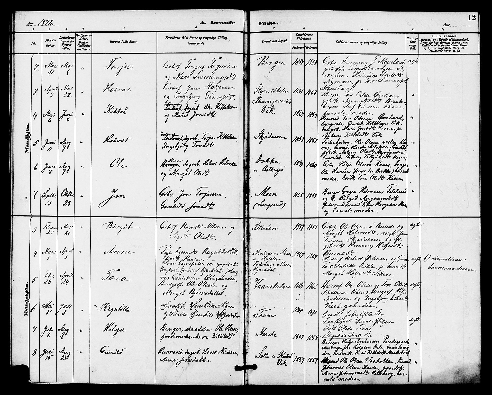 Gransherad kirkebøker, AV/SAKO-A-267/G/Ga/L0003: Parish register (copy) no. I 3, 1887-1915, p. 12