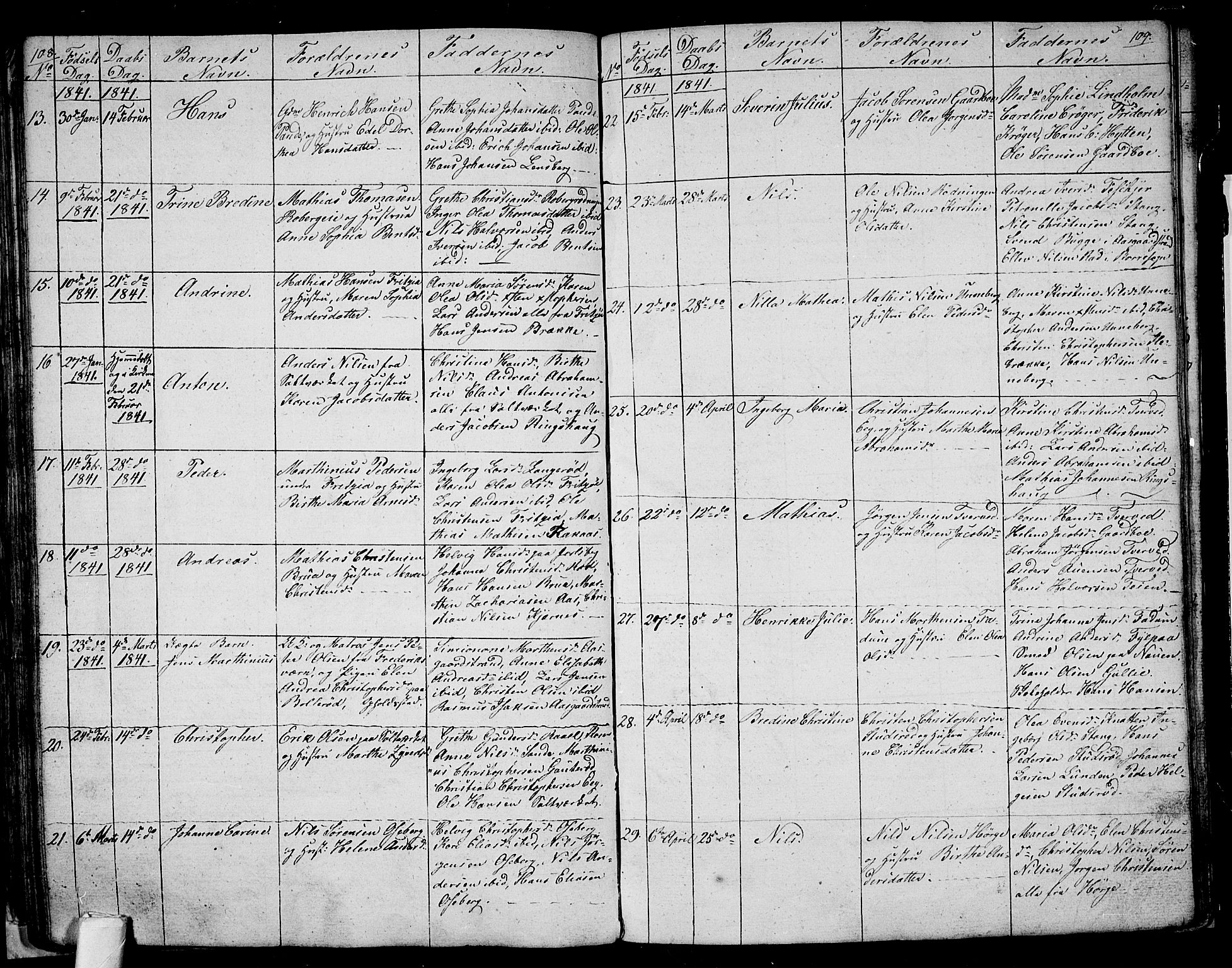 Sem kirkebøker, SAKO/A-5/G/Ga/L0002: Parish register (copy) no. I 2, 1826-1844, p. 108-109